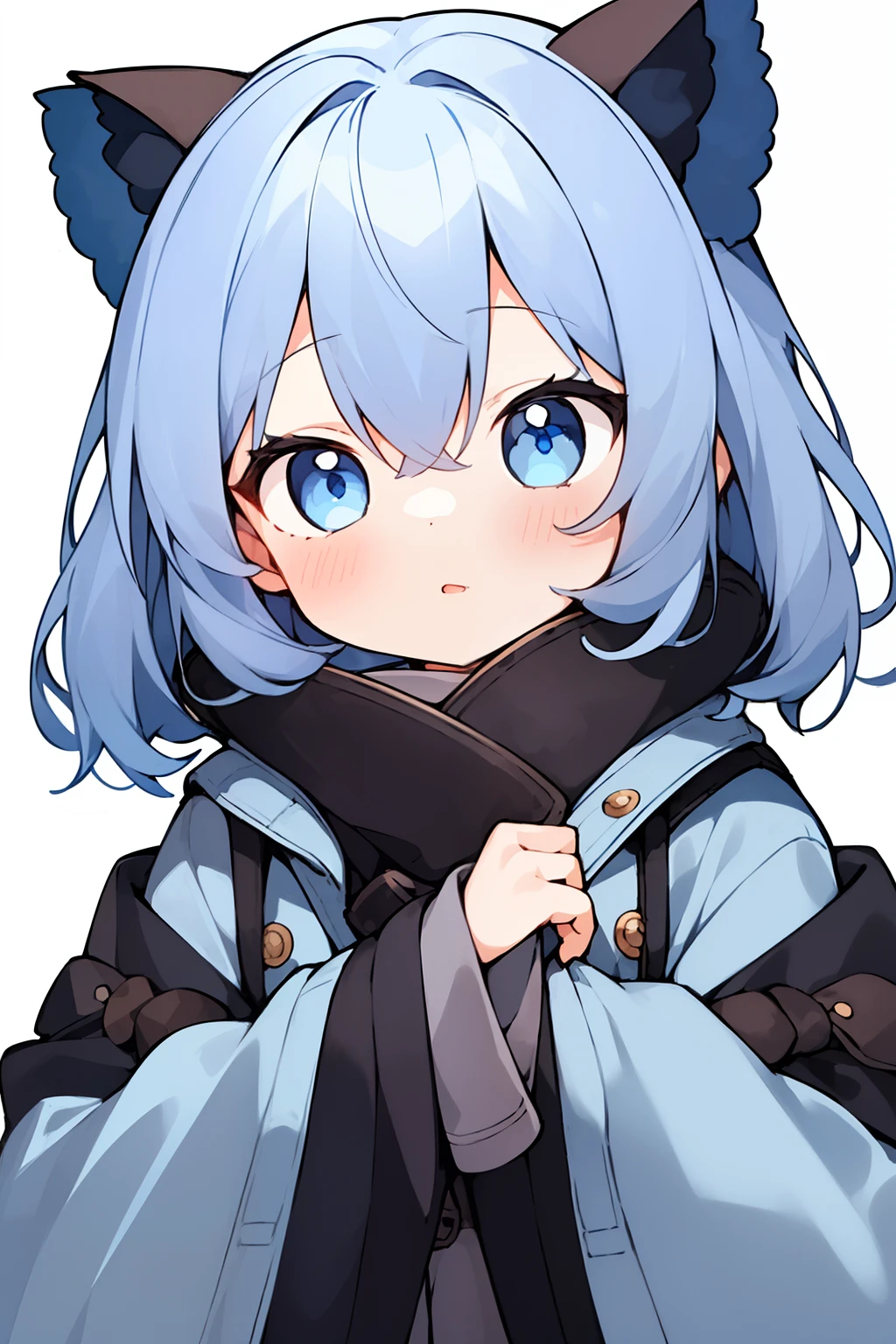 1girl in(high-level image quality、8K、Masterpiece、Rori、独奏、)Standing,Brown muffler、Check muffler、coat、Viewer's Perspective、Looks Back、Light blue hair、Light blue eyes、