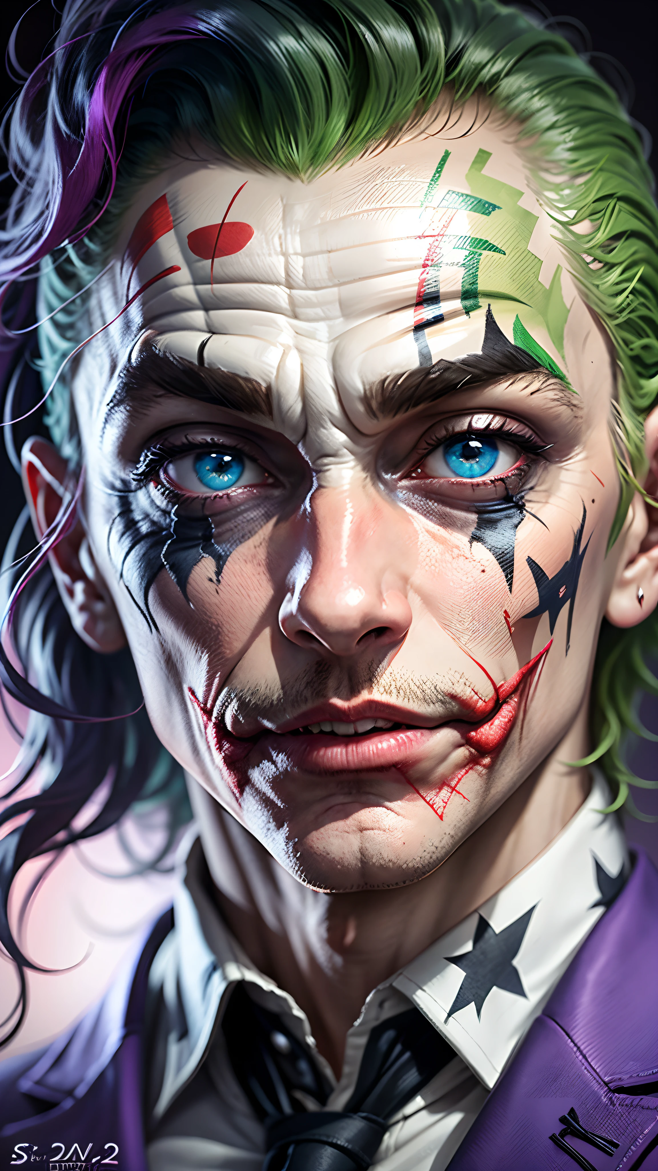 A close-up of the Joker's face, Details of each part, 4K photo, --auto --s2