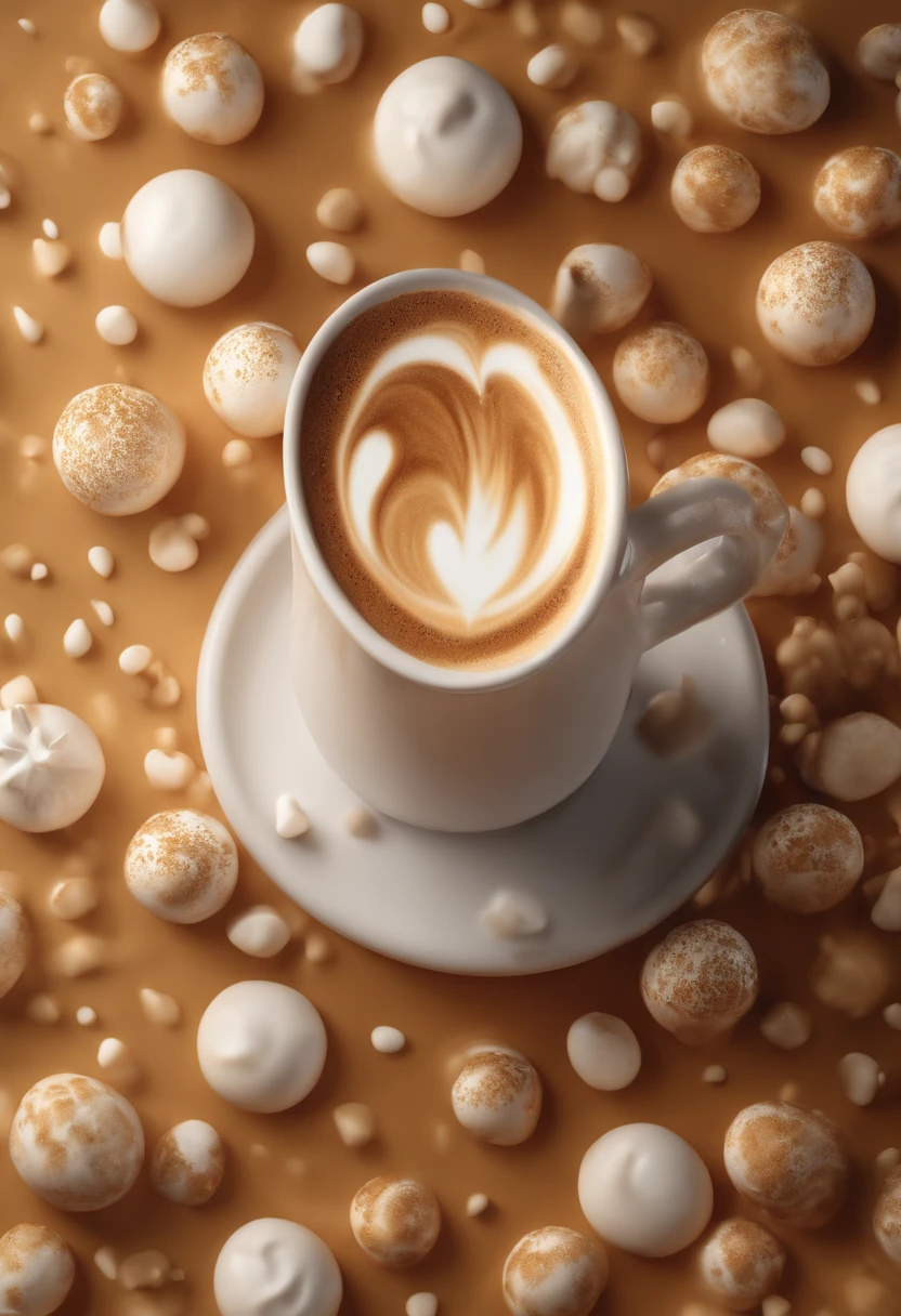 latte，C4D，closeup cleavage，Milk molecules，CG，3D rendering，4K