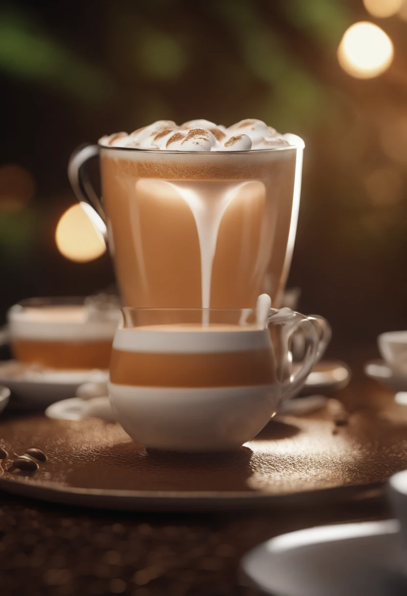 latte,C4D,closeup cleavage,Milk molecules,CG,3D rendering,4K