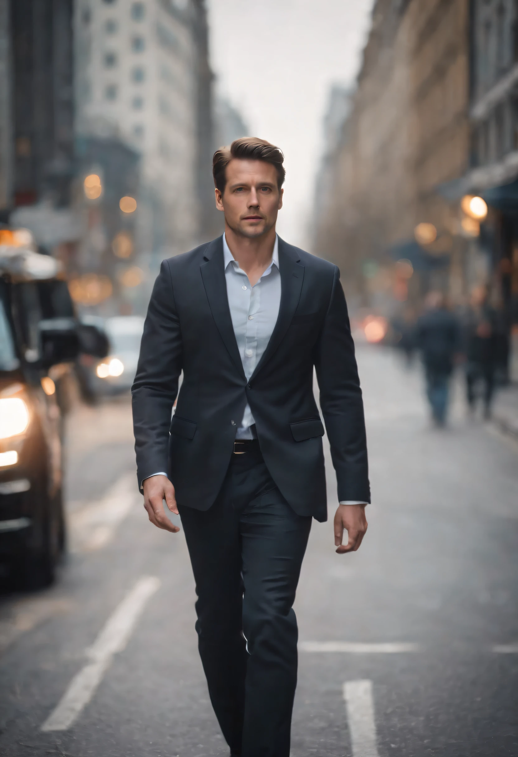 one business man walking on the road in the city