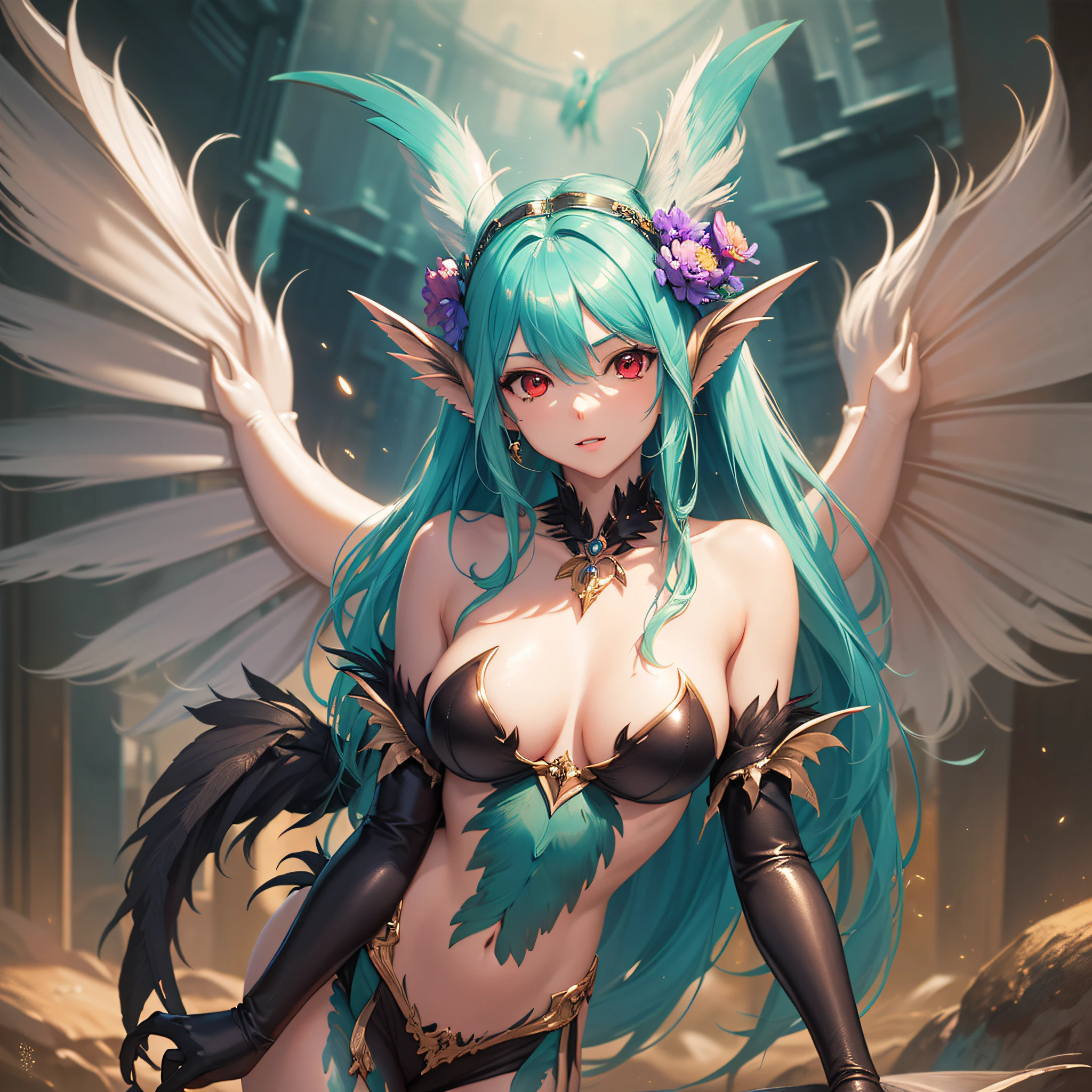 ((Finest quality)),(超A high resolution),(ultra-detailliert),((Best Anime)),sharpnes,Clear,Fantasy art with astounding depictions, ((Female Harpy:1.6)),Harpyia