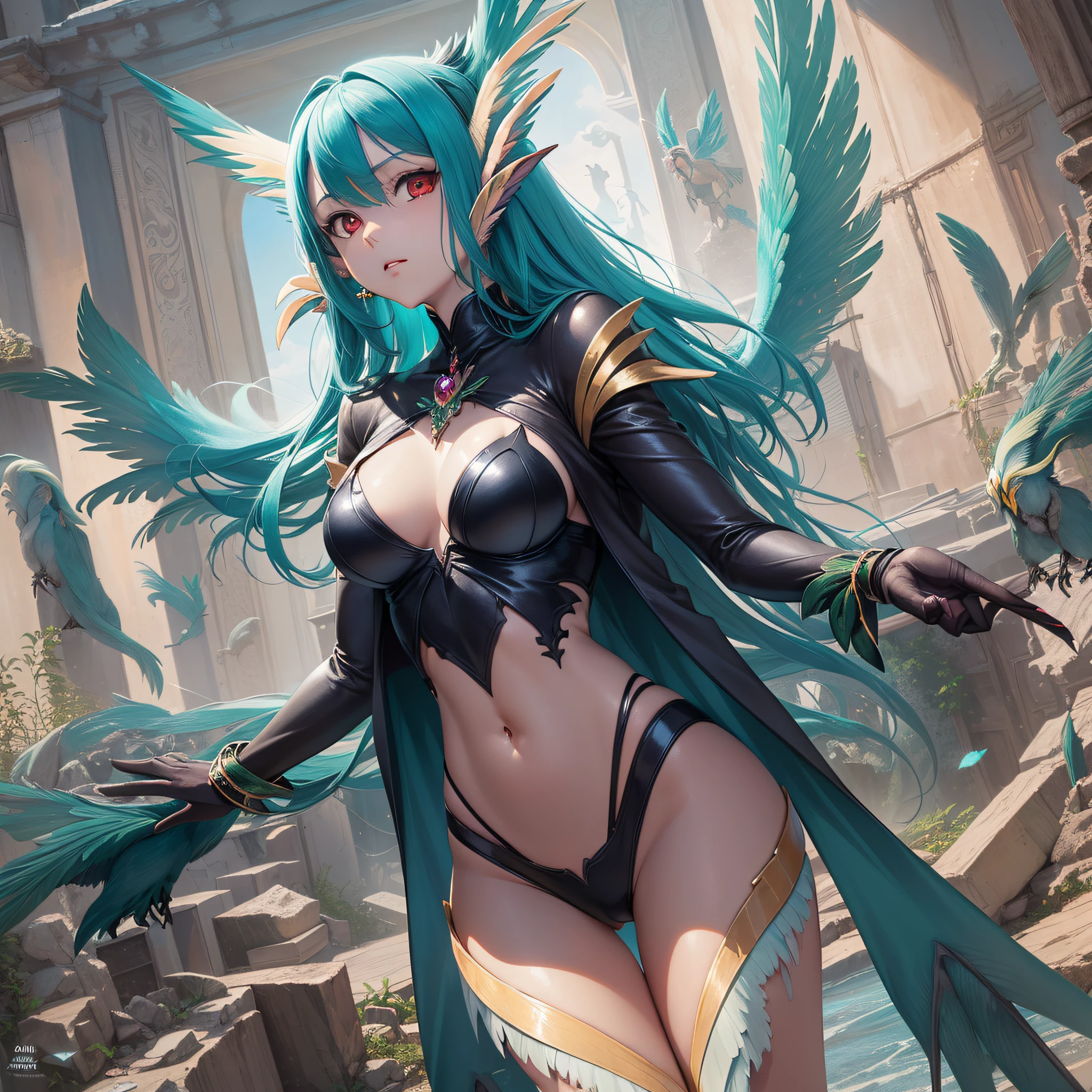 ((Finest quality)),(超A high resolution),(ultra-detailliert),((Best Anime)),sharpnes,Clear,Fantasy art with astounding depictions, ((Female Harpy:1.6)),Harpyia