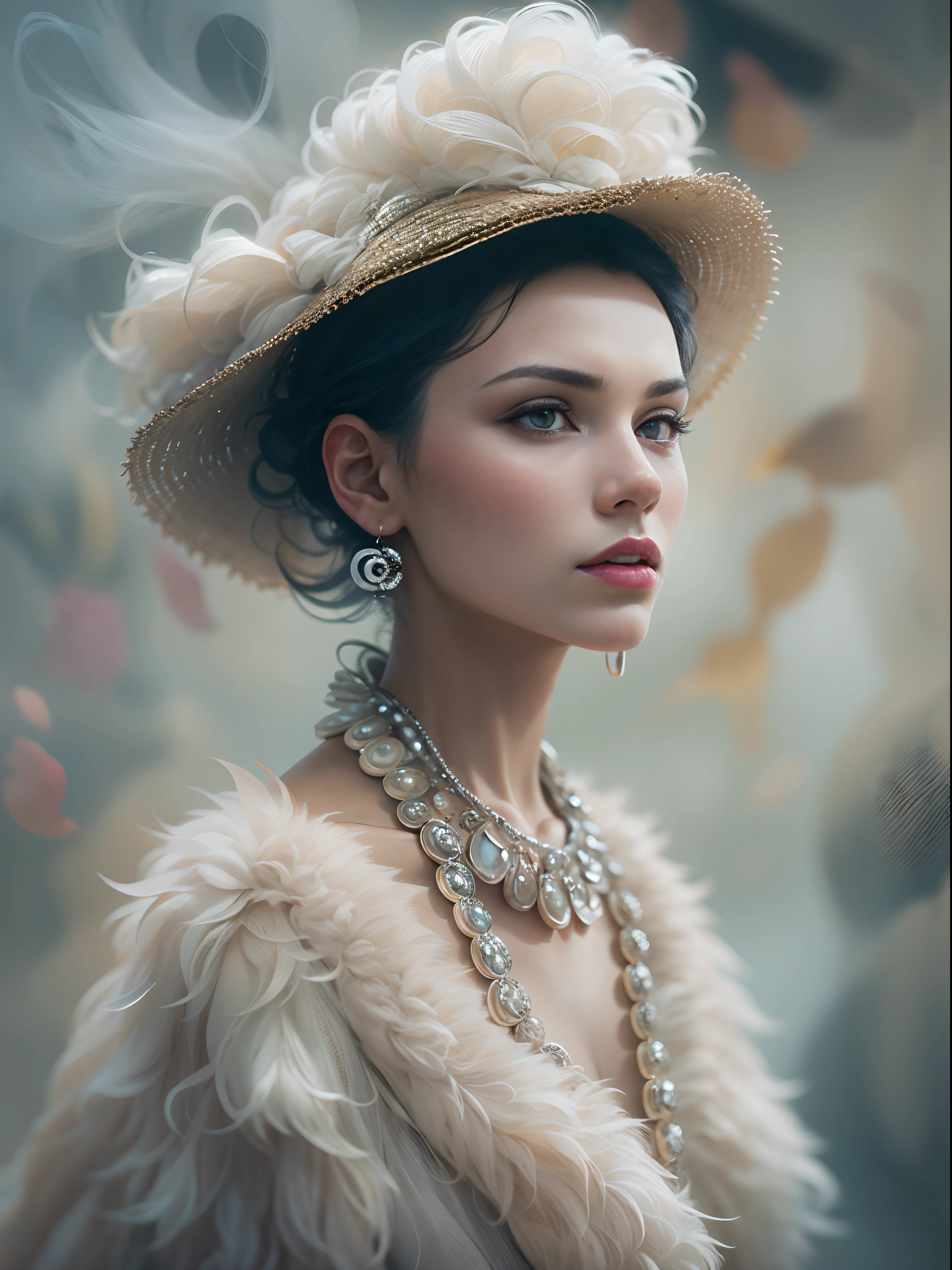 World-famous female model wearing Chanel fashion clothes， Photograph of clear facial features,character concept art,Photography,a beautiful painting by Cy Twombly,Frida Kahlo,Masterpiece,Dreamlike,by James Balog,octane render,Corona Render,Quixel Megascans Render,high detail,hyper quality,high resolution,trending on artstation,hyperrealism,Fine Art,Imaginative,Imagination,Otherworldly,Ice Age, by Erwin Blumenfeld,by Anne Brigman,16K,depth of field (dof),Waist Shot(WS),close up,Rembrandt Lighting, --upbeta