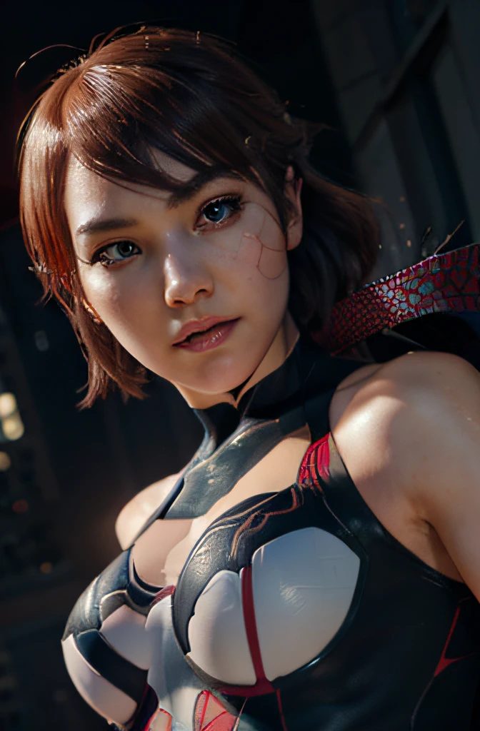 Spider-Gwen, anime style, heroic pose, 16k resolution concept art, highly detailed face, highly detailed eyes, head and shoulders portrait, intricately detailed Splash art, dynamic lighting, cinematic, 3D shading, perfect, smooth, Deep Color, Natural Lighting, Beautiful Composition