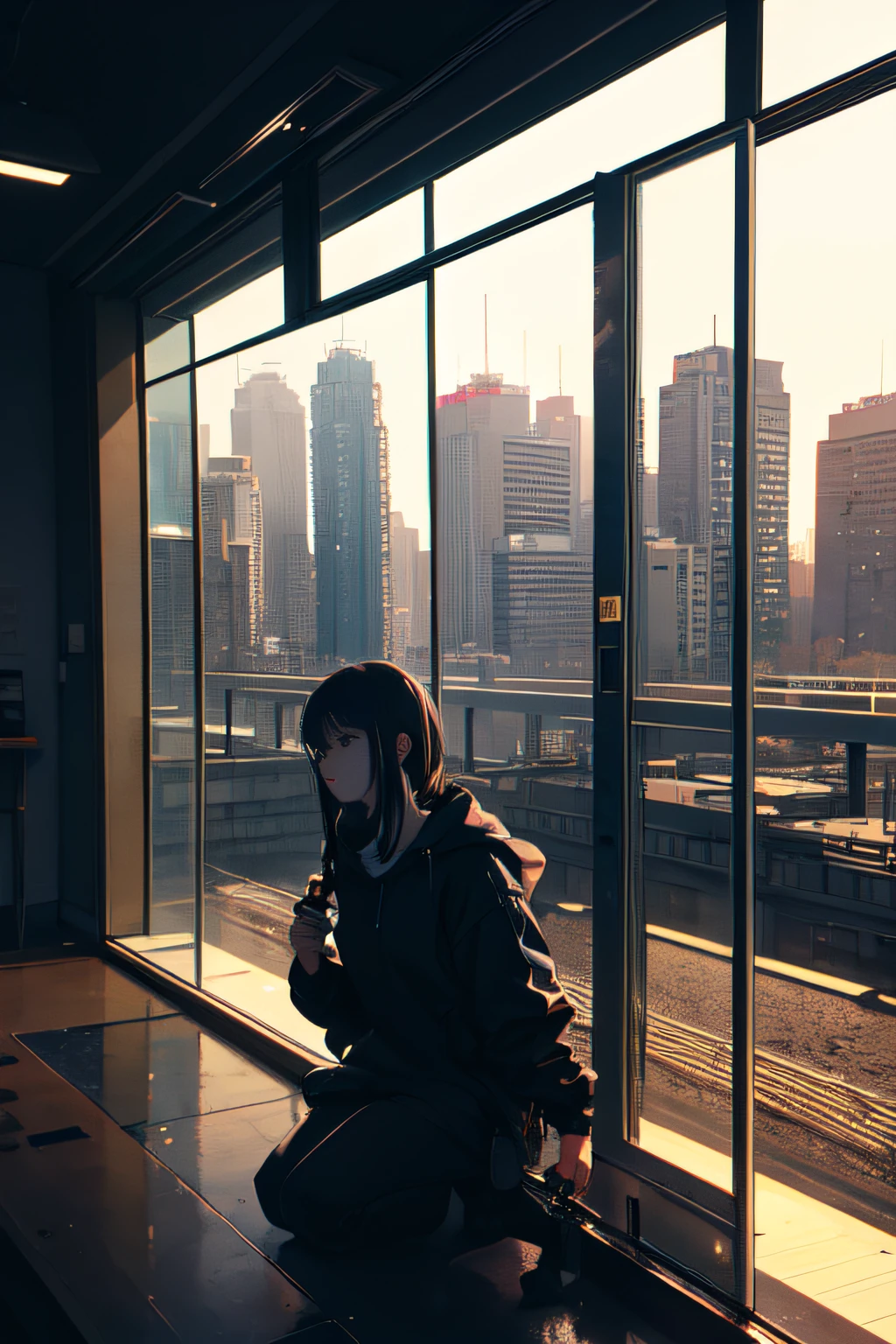 ultra-detailliert,Extreme Detail,Glass Art,Brutalist influence,Using strobe lighting、Dramatic shadows、Highlight、Create images with a sense of depth and dimension,1girl in,Geometric sharpening,Urban aesthetics,industrial design、dynamic ungle,