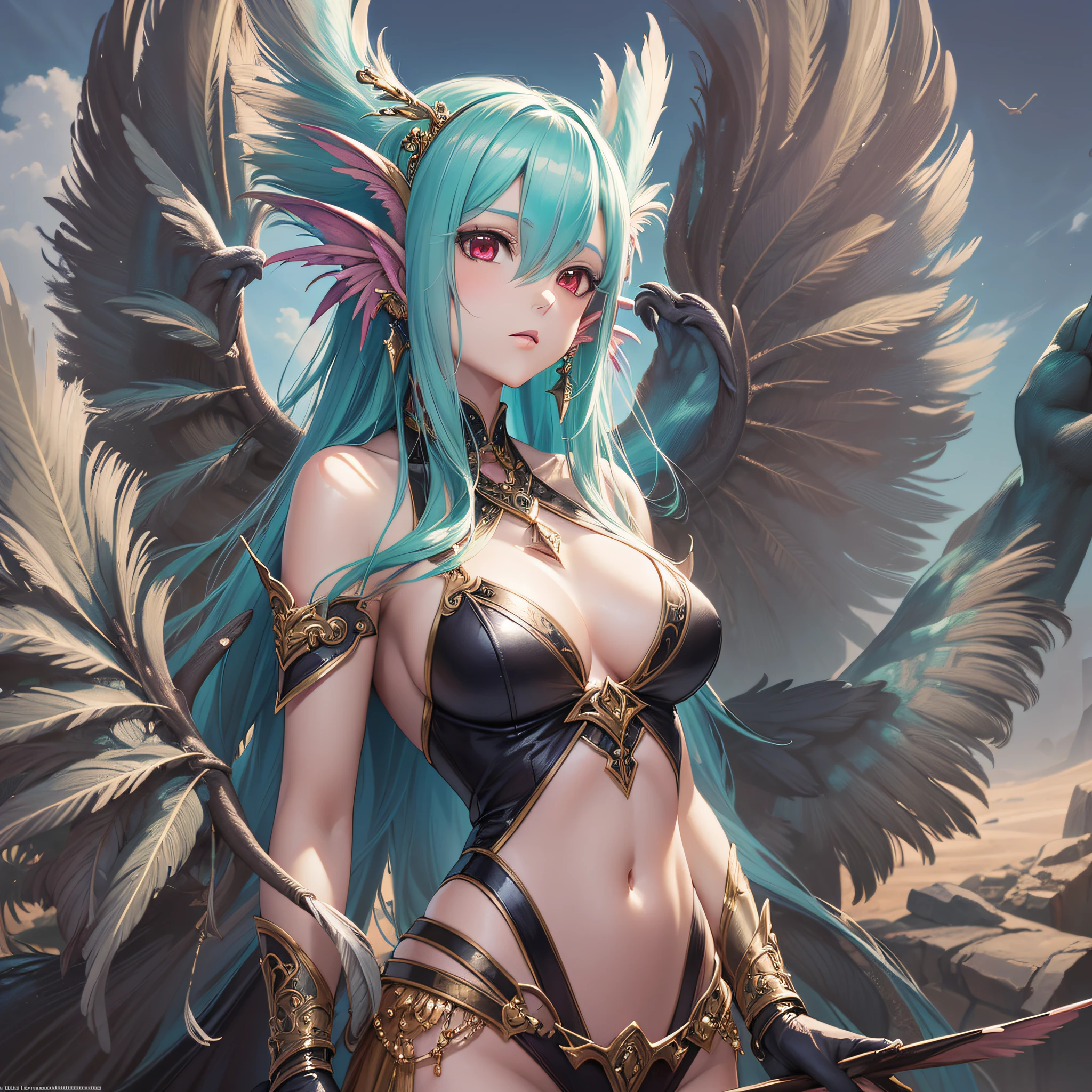 ((Finest quality)),(超A high resolution),(ultra-detailliert),((Best Anime)),sharpnes,Clear,Fantasy art with astounding depictions, ((Female Harpy:1.6)),Harpyia