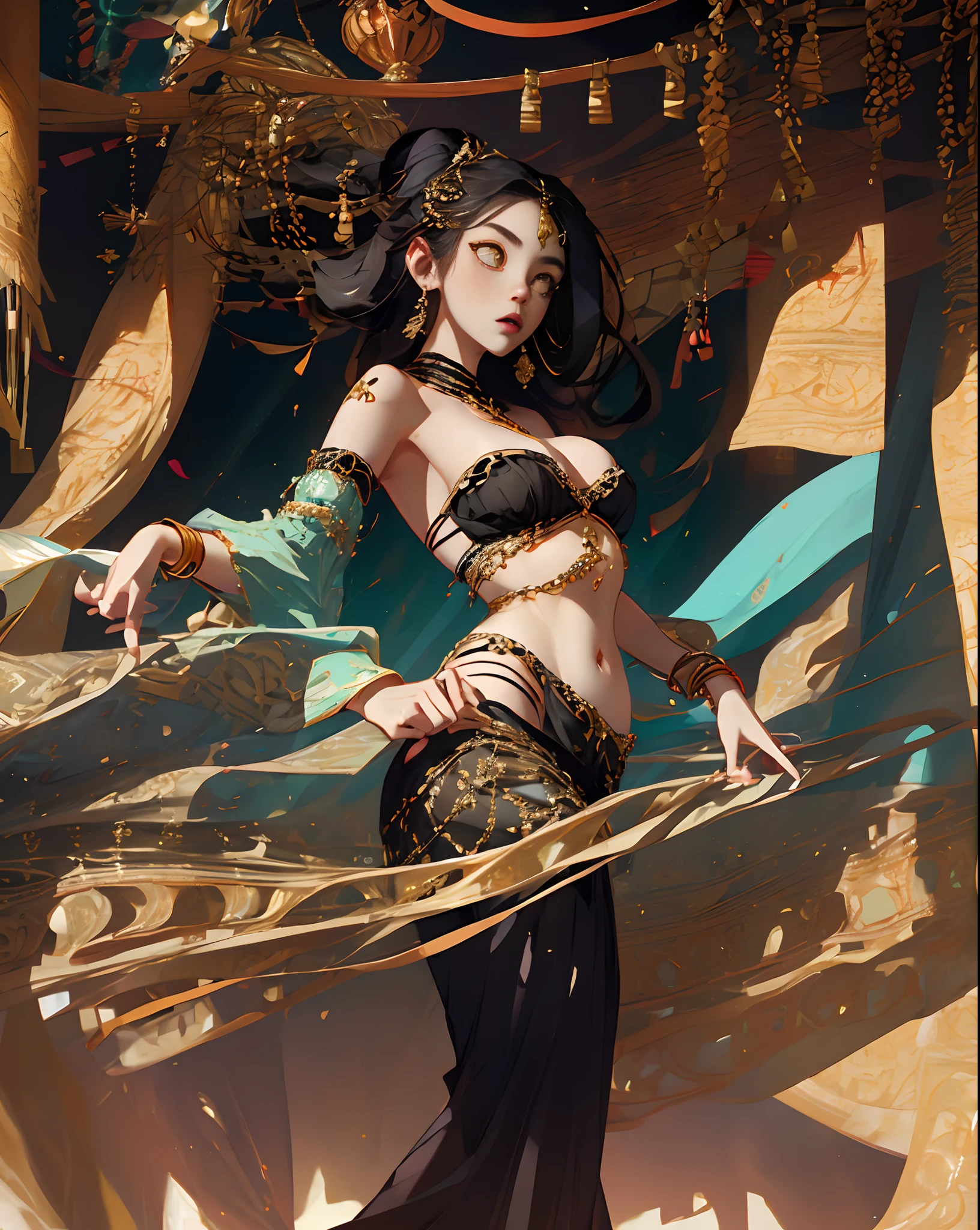 Voluptuous wolf girl belly dancer