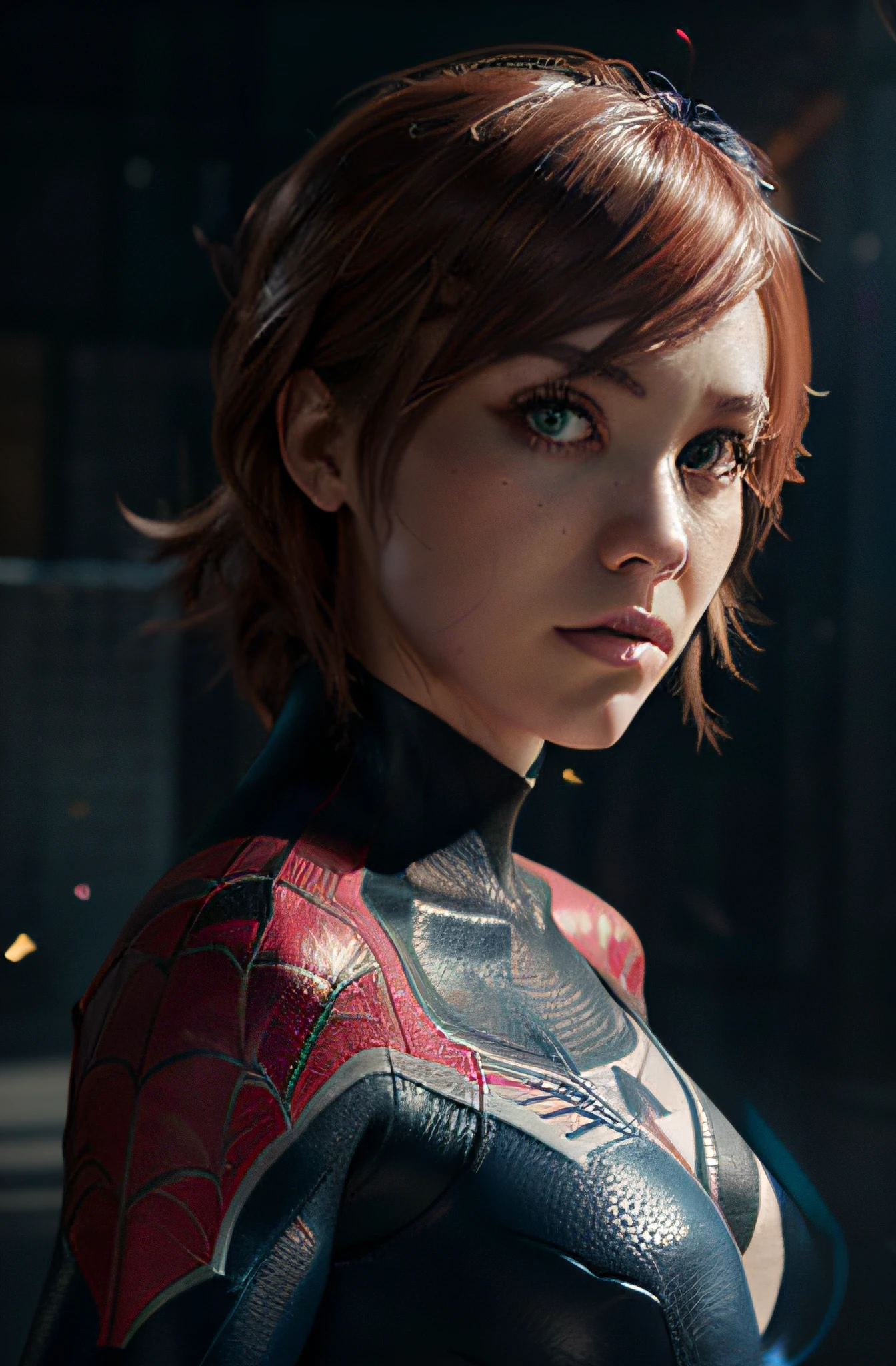 Spider-Gwen, anime style, heroic pose, 16k resolution concept art, highly detailed face, highly detailed eyes, head and shoulders portrait, intricately detailed Splash art, dynamic lighting, cinematic, 3D shading, perfect, smooth, Deep Color, Natural Lighting, Beautiful Composition
