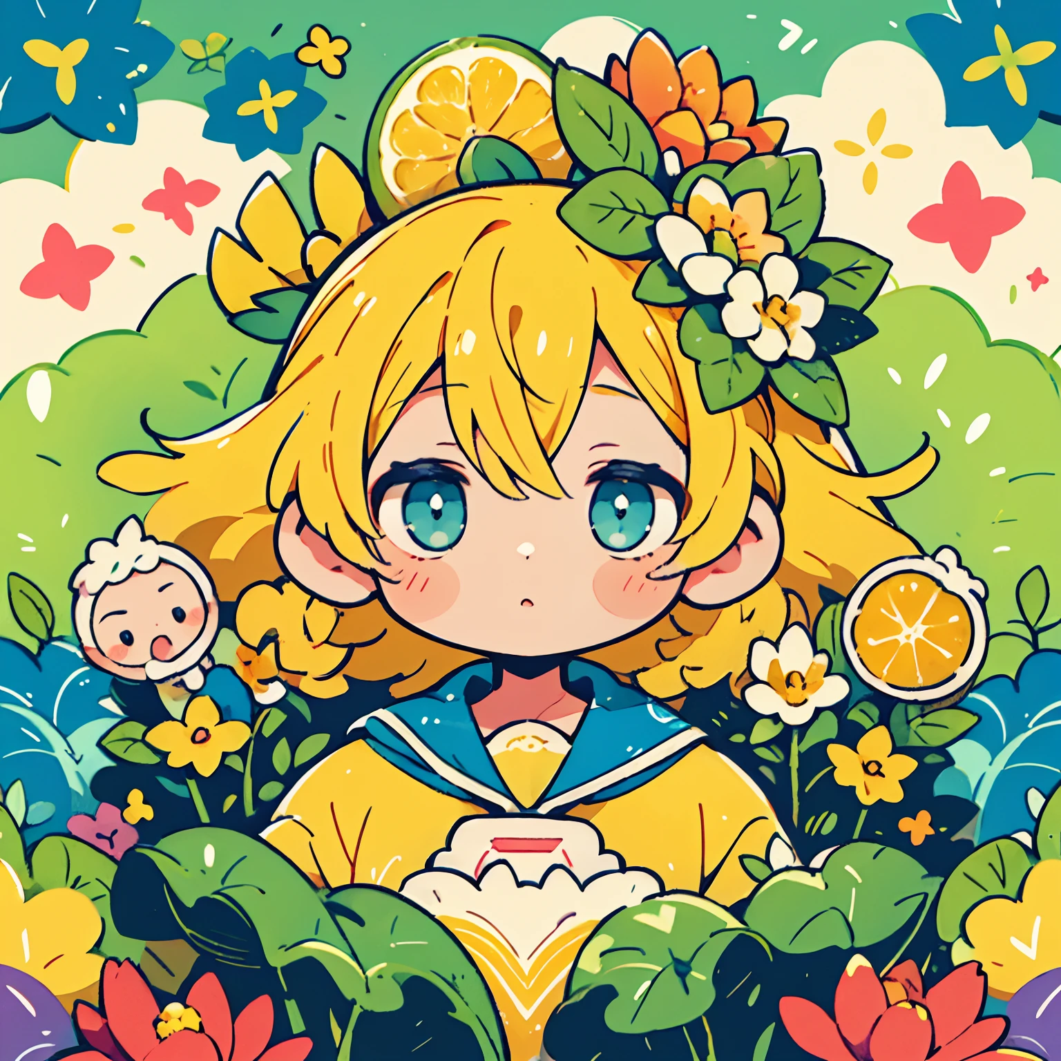 Jitome,Girl personified by nectar、Honey citrus, Cross-section of nectar、Yellow nectar、Cute、Psychedelic Girls、tmasterpiece、top-quality、Top image quality
