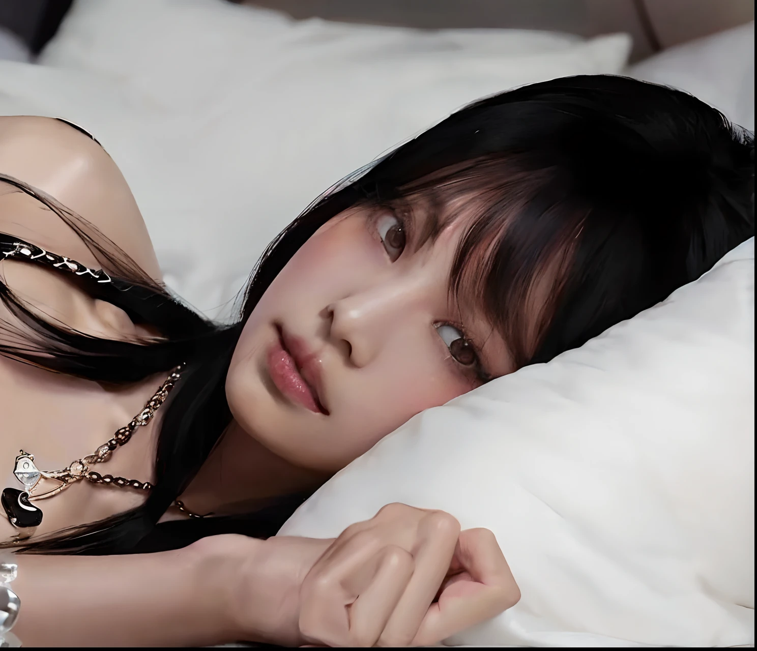 Araffe Asian woman lying on a bed with a white pillow, Ella tiene el pelo negro con flequillo, Jisoo de Blackpink, Jisoo de Blackpink, Blackpink Jennie, Lalisa Manobal, Lalisa Manoban de Blackpink, Retrato Jisoo Blackpink, seductor retrato de Tifa Lockhart, JIA, Sun Yunjoo, Bae Suzy, Tifa, Jossi de Blackpink