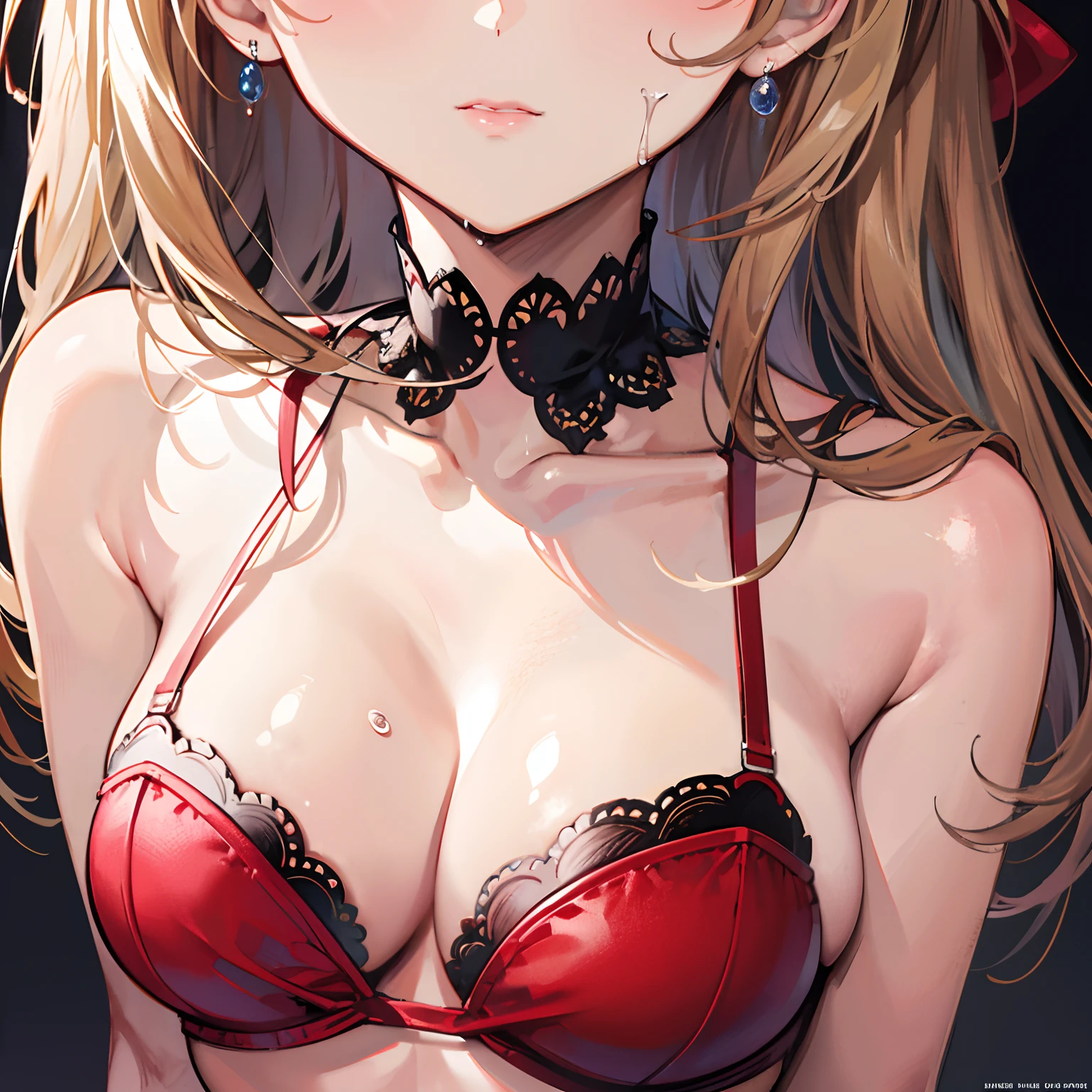Official Art, Unity 8k Wallpaper, Ultra Detail, Beautiful and Aesthetic, Masterpiece, Best Quality, Real, Close Up, Skin Dentation, Soouryuu Asuka Langley,Gorgeous Red Lingerie Shameful Face Wet Body Realistic Texture Disturbed Clothing