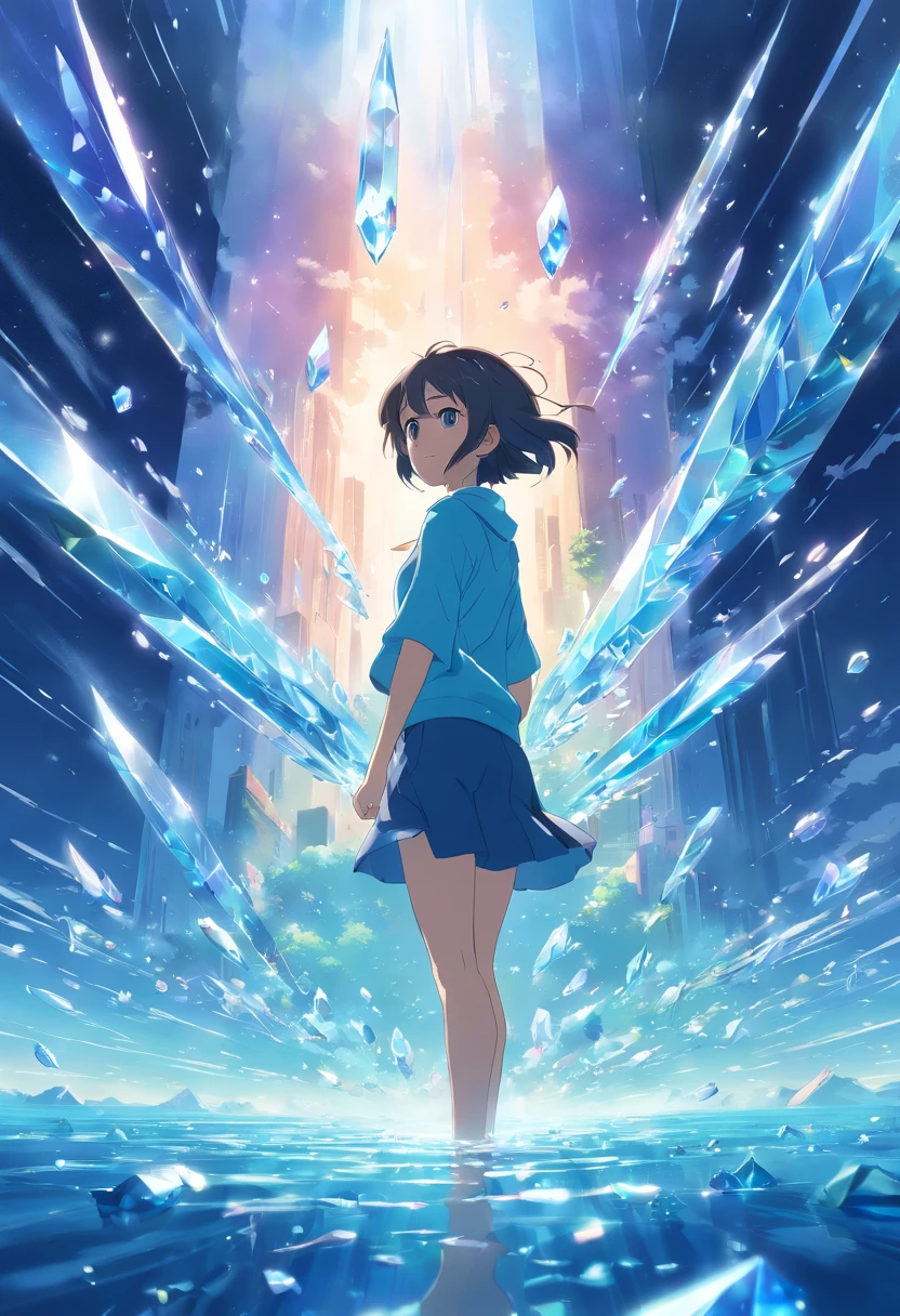 blue crystal floating upwards