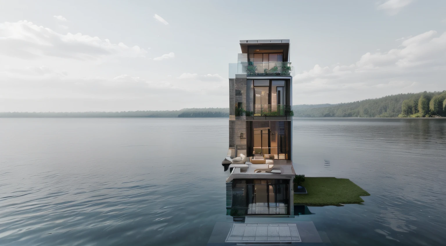 modern villa, forest, lake, outdoor, good quality,