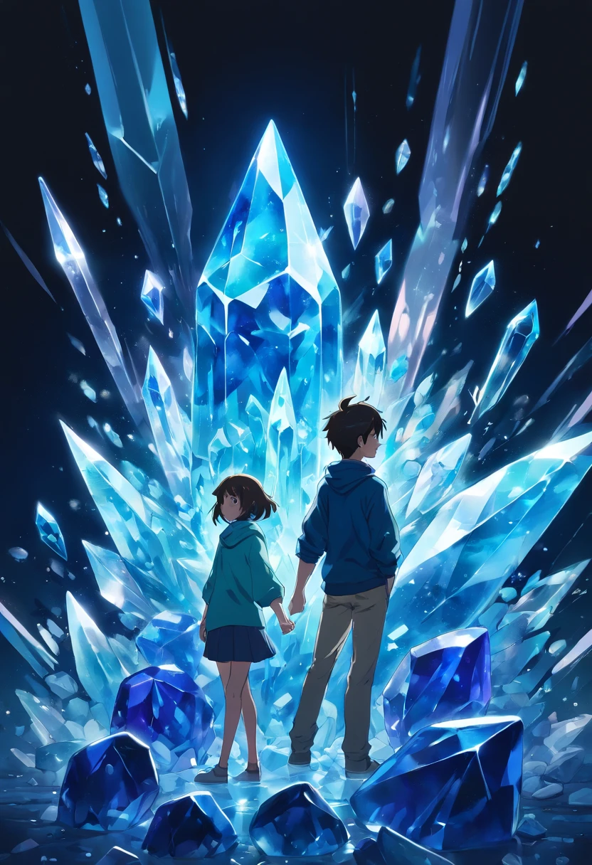 blue crystals separate from each other black background