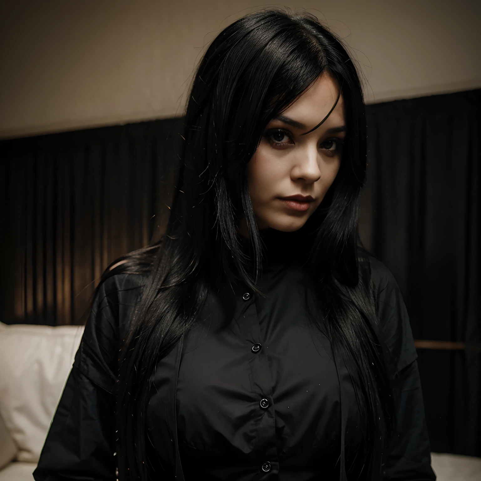Long black hair, gothic, adult