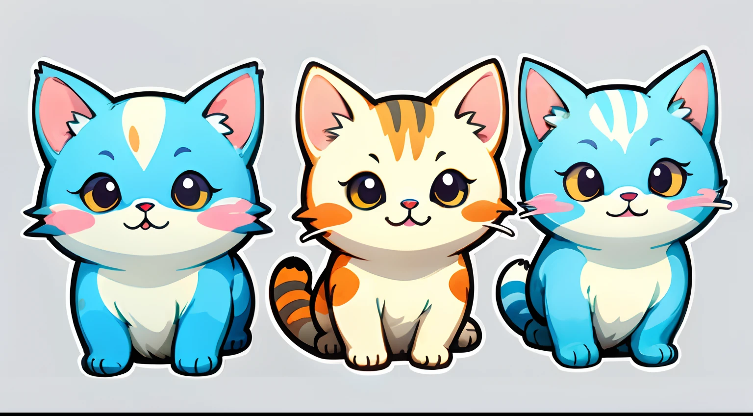 group of cute cats, watercolor, simple background, minimal, cute, tiny, pastel color, vector style,