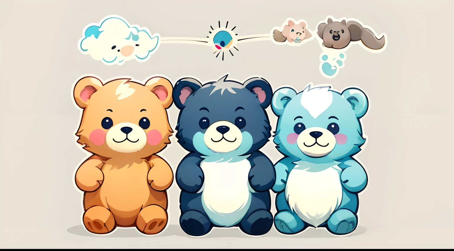 Group of cute bears, watercolor paiting, Simple background, Minimal, Cute, Tiny, pastel color, Vector style,