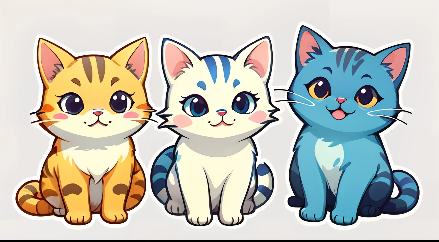 Group of cute cats, watercolor paiting, Simple background, Minimal, Cute, Tiny, pastel color, Vector style,