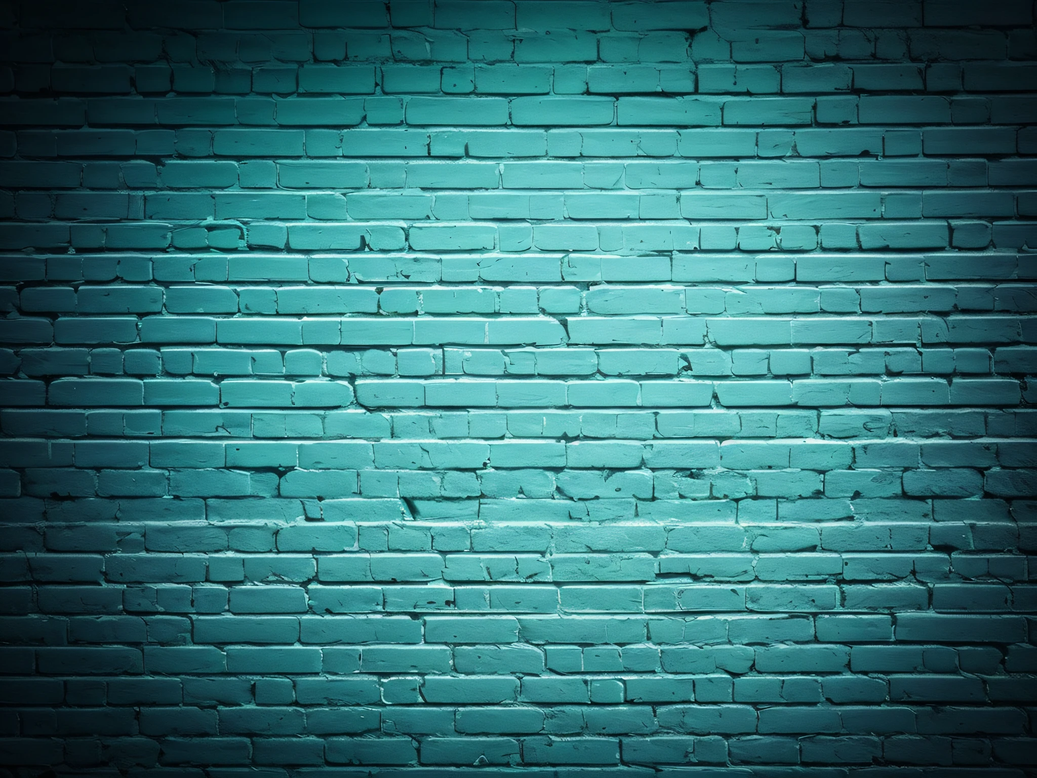 Neon light on retro brick walls that are not plastered background and texture, Lighting Effect: Green and Blue Neon Background