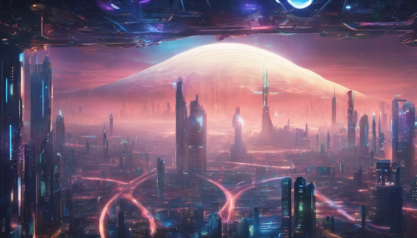 cyber punk perssonage、Cidade futuristica、planet earth、Skyscraper piercing clouds cyberpunk.ＳＦart by、Utopian city、megacity、Dream、top-quality、tmasterpiece、Beautiful futuristic city