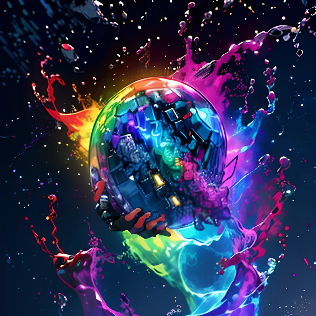 Irridescent color、Colorful pop mascot characters,Round and cute space robot, Farbe々ornamented、Colorful backgrounds,Fantasy,intricate-detail {brightened,K HD,32k constellations