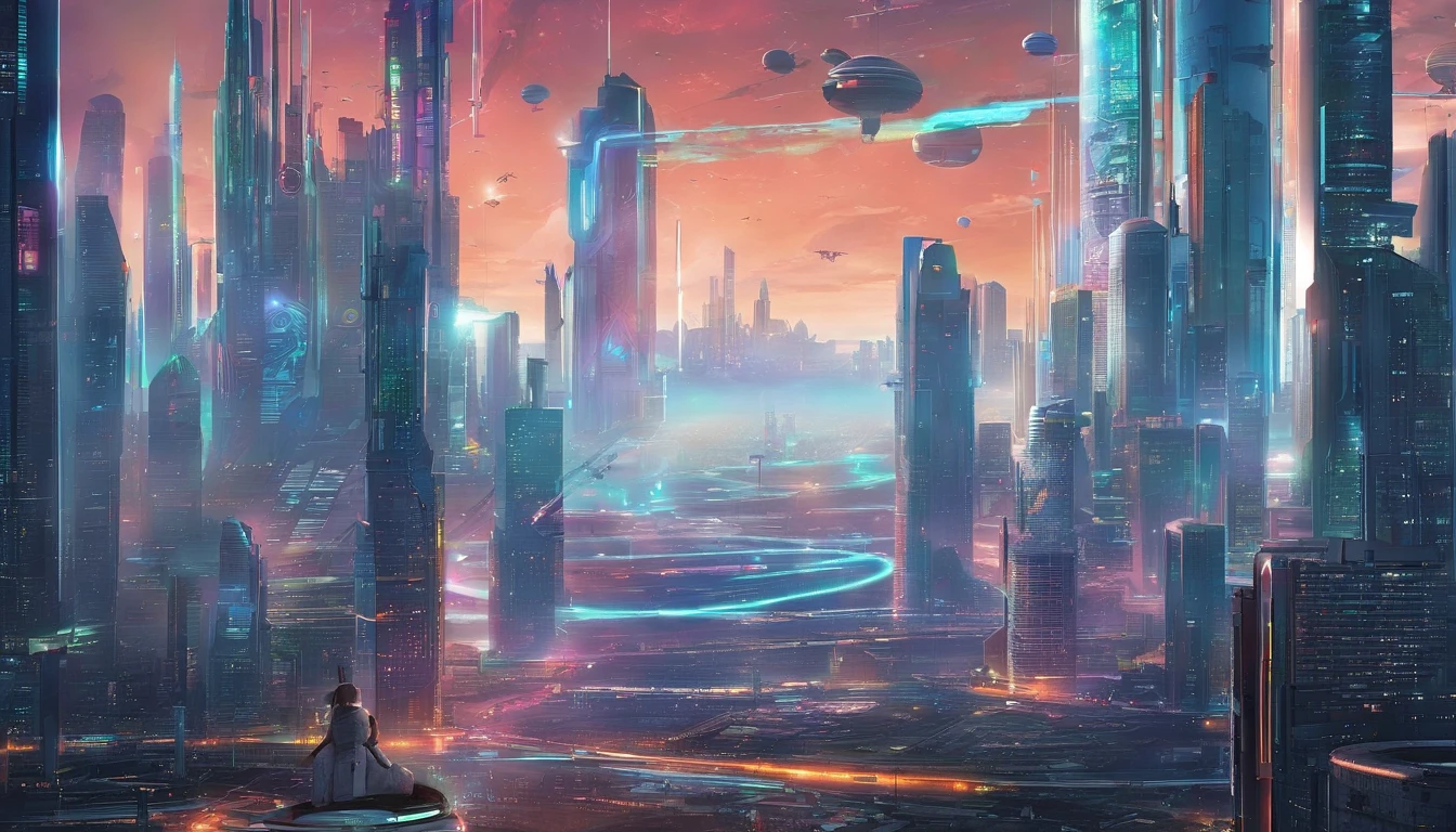 cyber punk perssonage、Cidade futuristica、planet earth、Skyscraper Cloud-piercing cyberpunk.SFart by、Utopian city、megacity、Dream、top-quality、tmasterpiece、Beautiful futuristic city