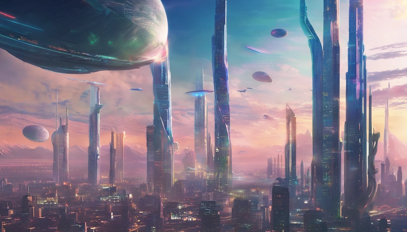 cyber punk perssonage、Cidade futuristica、planet earth、Skyscraper Cloud-piercing cyberpunk.SFart by、Utopian city、megacity、Dream、top-quality、tmasterpiece、Beautiful futuristic city