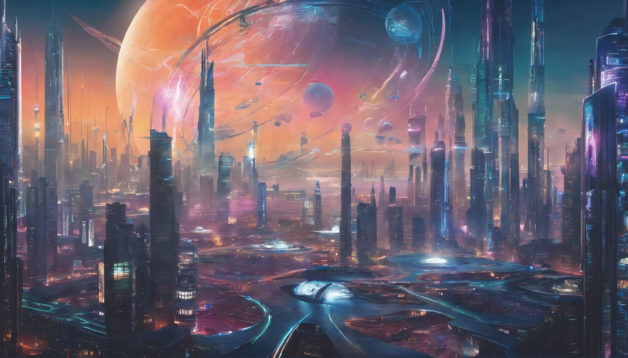 cyber punk perssonage、Cidade futuristica、planet earth、Skyscraper Cloud-piercing cyberpunk.SFart by、Utopian city、megacity、Dream、top-quality、tmasterpiece、Beautiful futuristic city