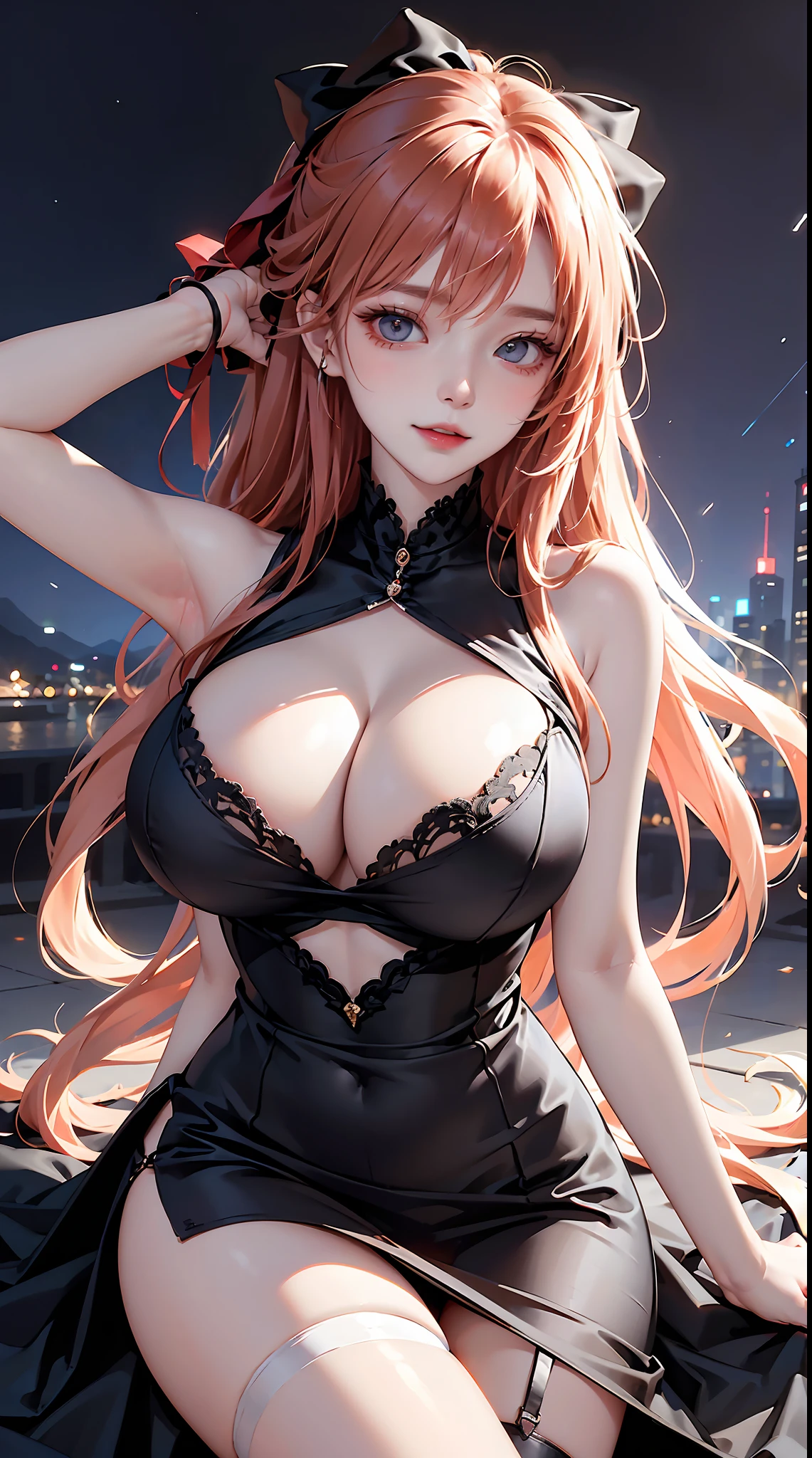 tmasterpiece，best qualtiy，8K，k hd，1 German girl，Human children，Asuka Langley Soryu，（（sketching，solidcolor，Childish painting style，hiyao miyazaki，exquisite detailing）），12year old，Young，Solo，Chu Chu pitiful， gigantic cleavage breasts：1.3，Eyes sparkle，sharp sharp eyes，（glowing light eyes：1.233），（（Long orange hair）），Show the legs，Light smile，（（Transparent navy blue gauze dress，Extremely light gauze skirt，Dynamic dance moves，No bra，Abundant silver jewelry，Beautiful distant mountains and starry sky background）），（beautiful and detailed eye：1.3，looking to the camera），Blushlush，Back lens：1.3