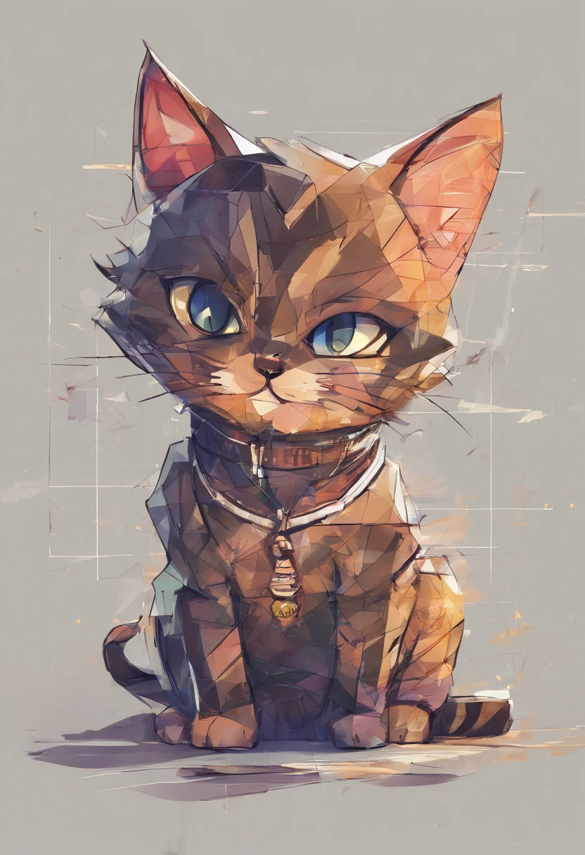 (Brindle Cat  ),(Best Pose),(best angle), (Better self-expression), Eduardo Cobra acolchoamento ,multidimensional geometric wall PORTRAIT, art, chibi,yang08k, beutiful, coloration,