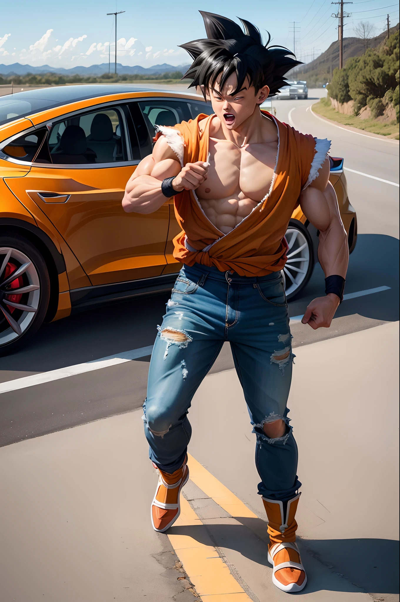 Goku andando de tesla