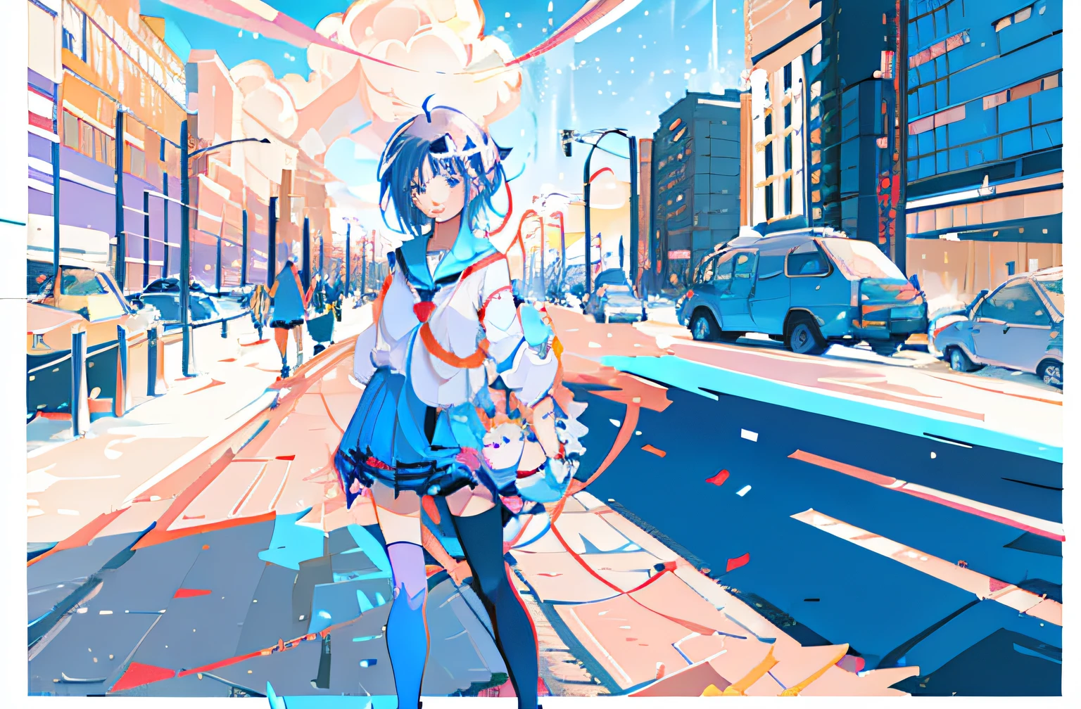 anime girl with blue hair and purple eyes standing on the street, anime moe artstyle, anime visual of a cute girl, rin, kuvshinov ilya, illya kuvshinov, hana yata, 8k!, sayori, official artwork, kuvshinov, nagatoro, 8k!!, yoshinari yoh