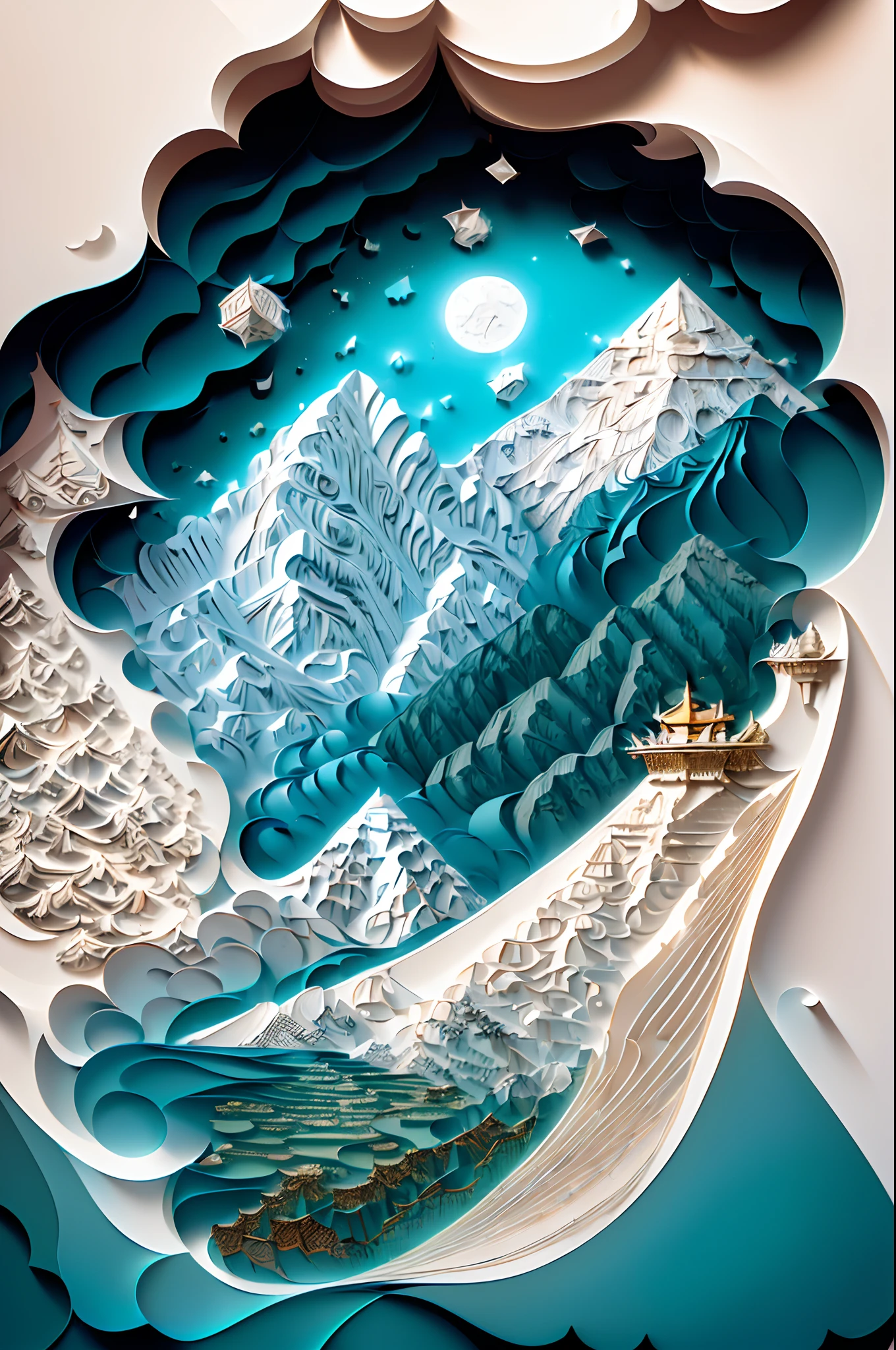 (Himalayas:1.4)，(illustration:1.3，paper art:1.3, Quilted paper art:1.2),( reasonable design, Clear lines,Best quality, Masterpiece, movie light effect, 4K )