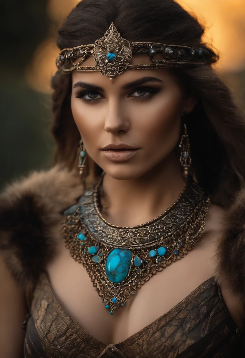 Realistic Barbarian Warrior Queen Chain Choker , breastfeeding, (seios grandes:1.4)