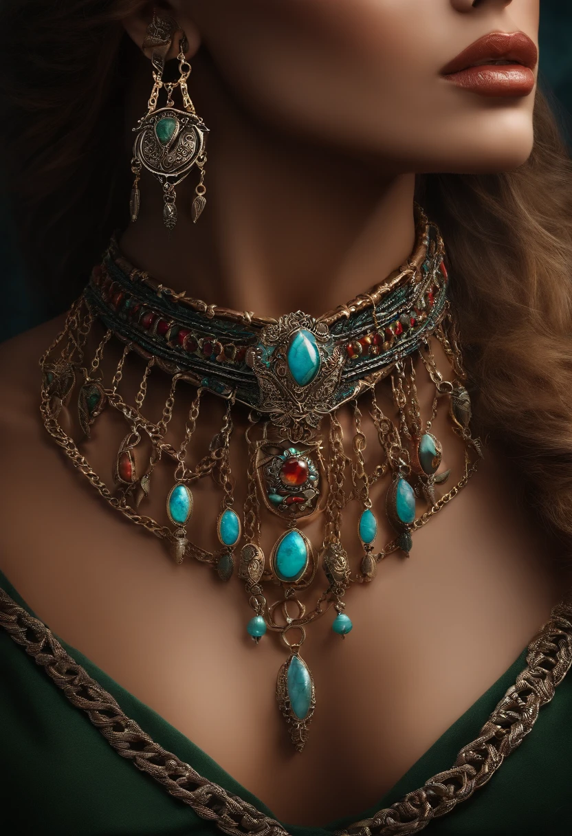 Realistic Barbarian Warrior Queen Chain Choker , breastfeeding, (seios grandes:1.4)