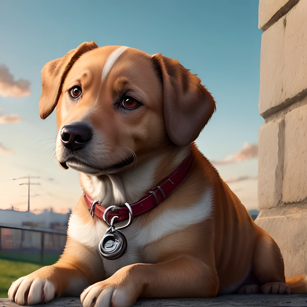 pixer style: female dog, Nero, Labrador, Chinatown, With a happy face. I'm drooling because I want food.,A clear day,