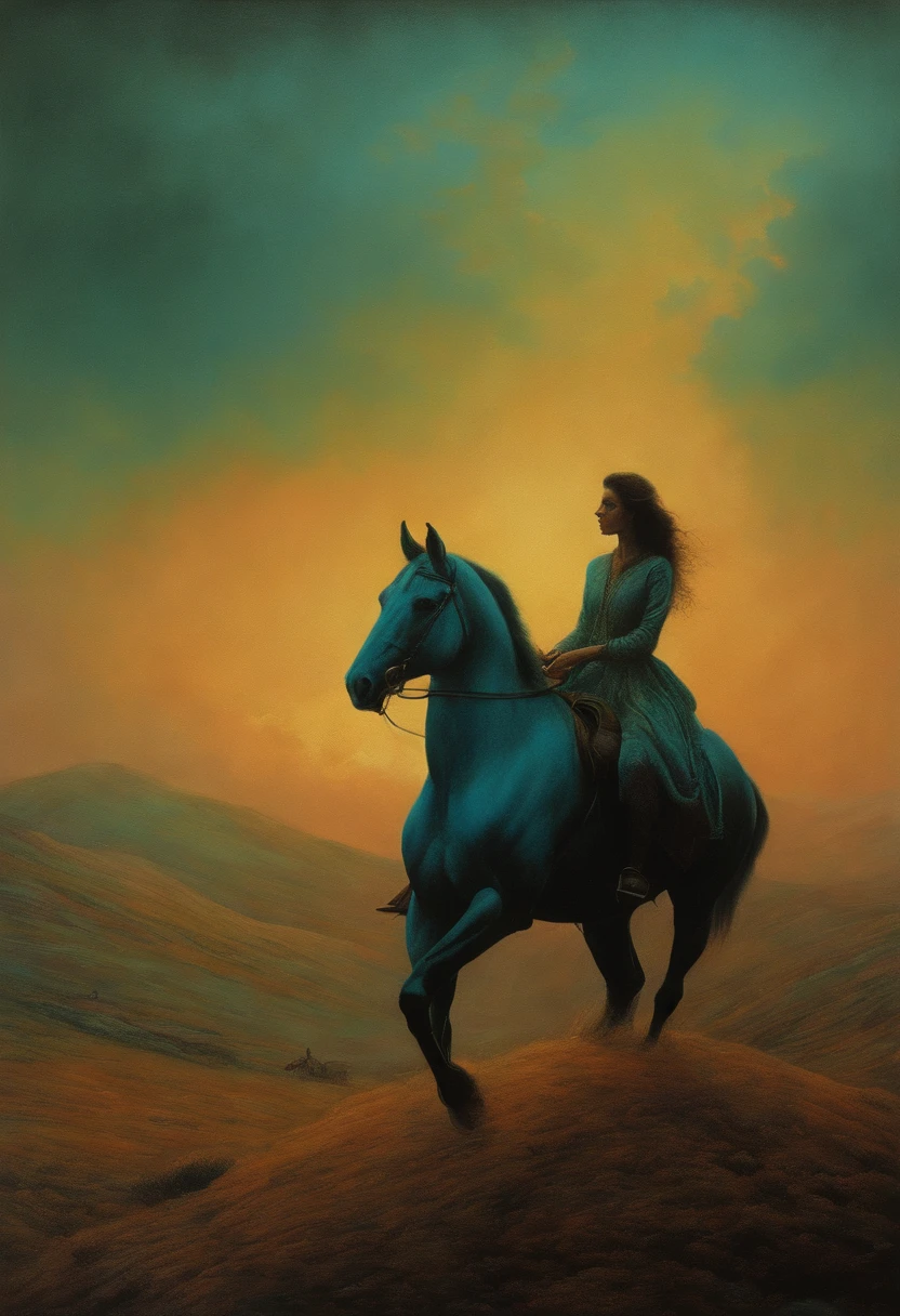 fille sur un cheval, style Beksinski