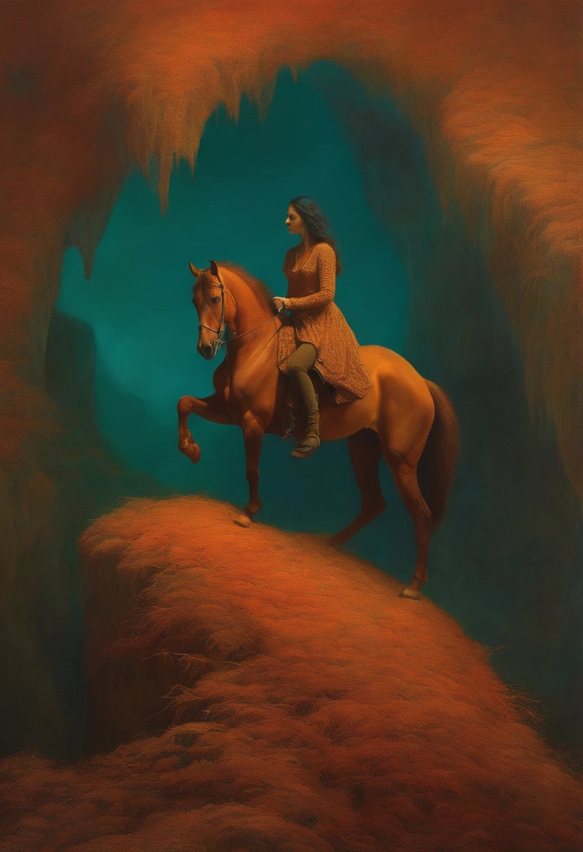 fille sur un cheval, style Beksinski