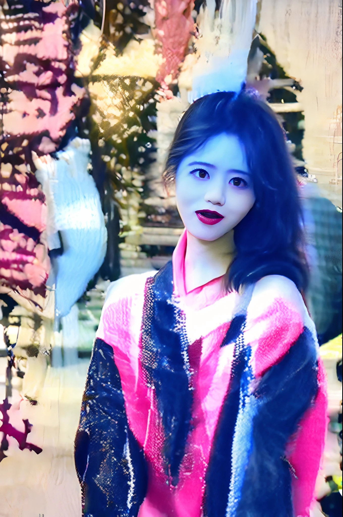 Alafed woman with floral shirt and red lipstick, chiho, shikamimi, Shiori Teshirogi, kiko mizuhara, 奈良美智, sui ishida with black hair, Yasumoto Oka, harumi, Kimi Takemura, Kotegawa Yui, in a kimono
