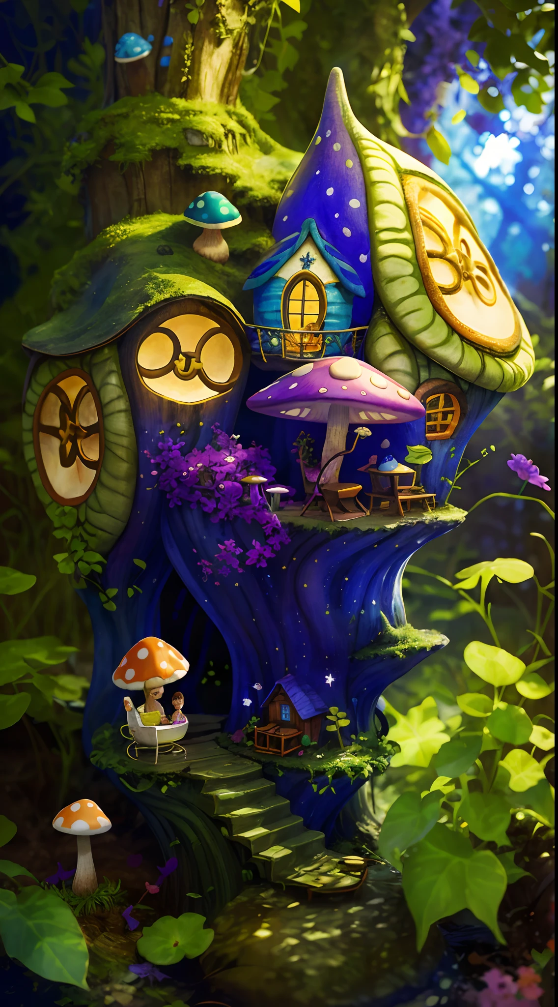 World in a bottle，A fairyland-like hideaway，Colorful mushroom house，a fairy world