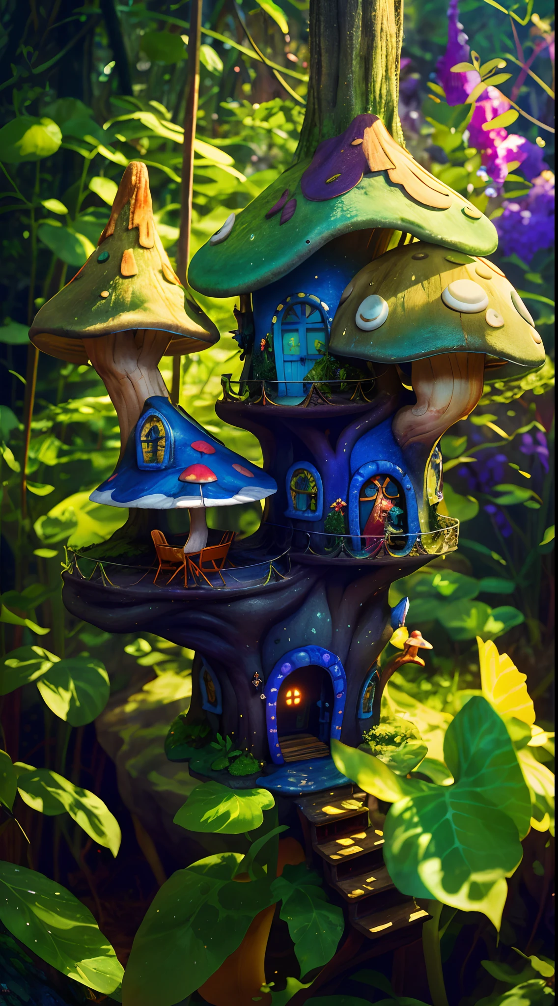 World in a bottle，A fairyland-like hideaway，Colorful mushroom house，a fairy world