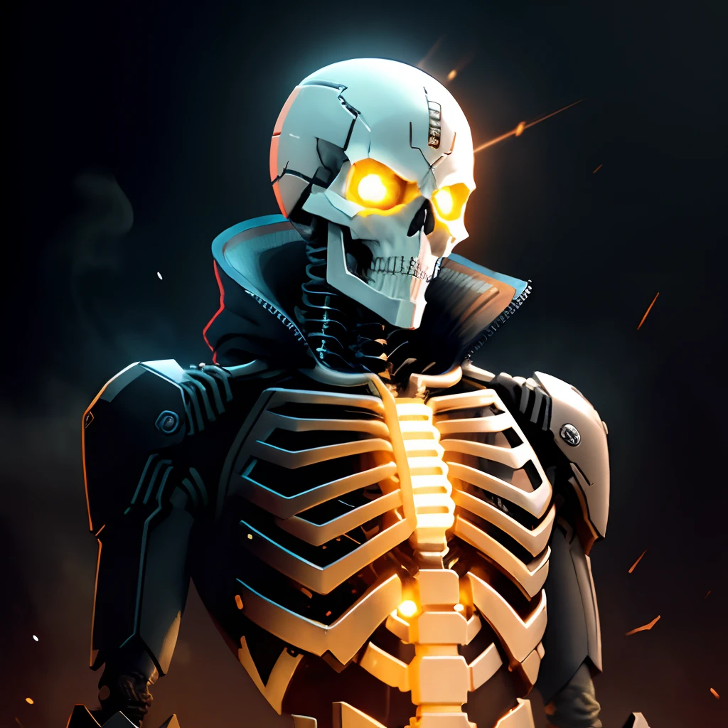 Cyber style,Mechanical skeleton face,Traces of mechanical burns all over his body,The whole body is dark,Very oppressive
