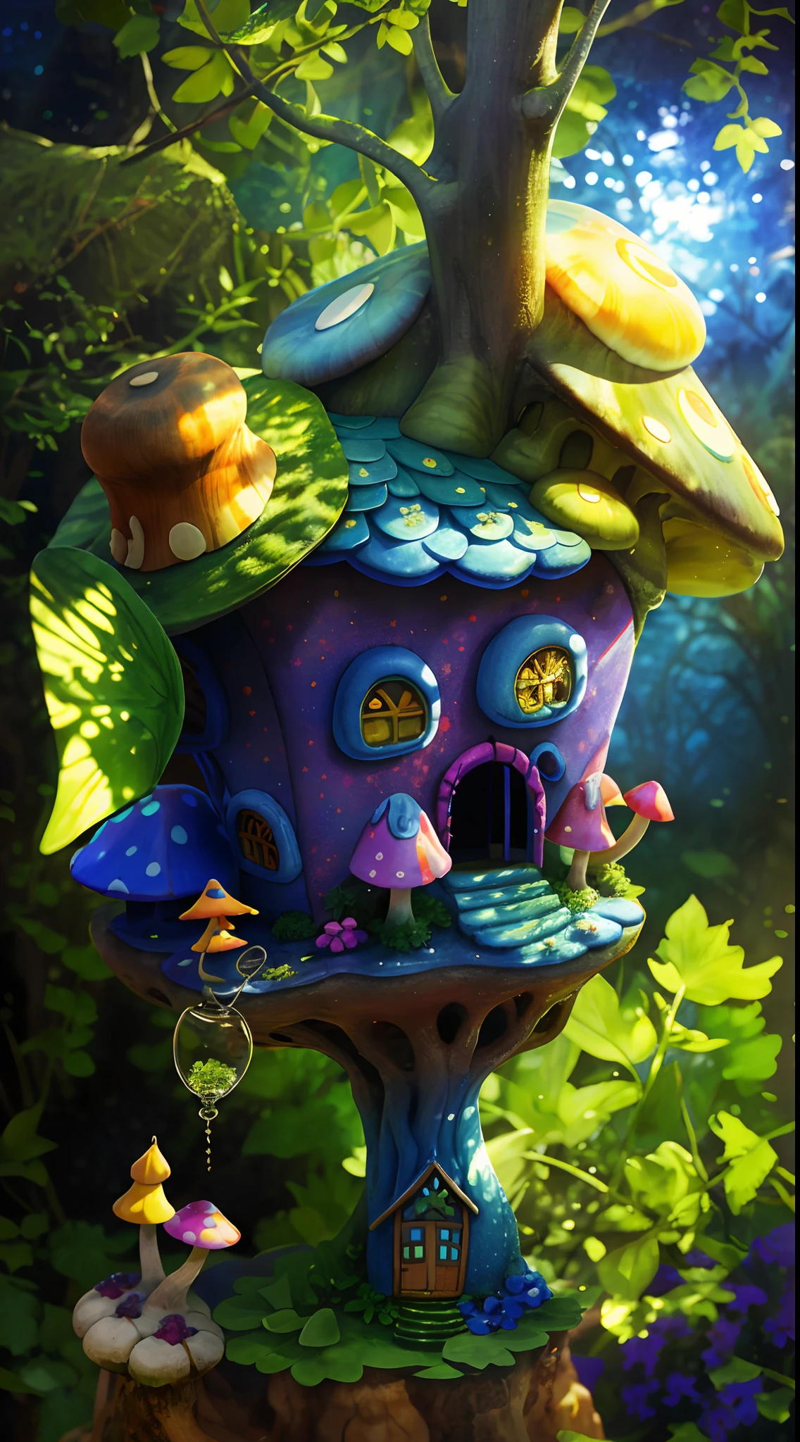 World in a bottle，A fairyland-like hideaway，Colorful mushroom house，a fairy world