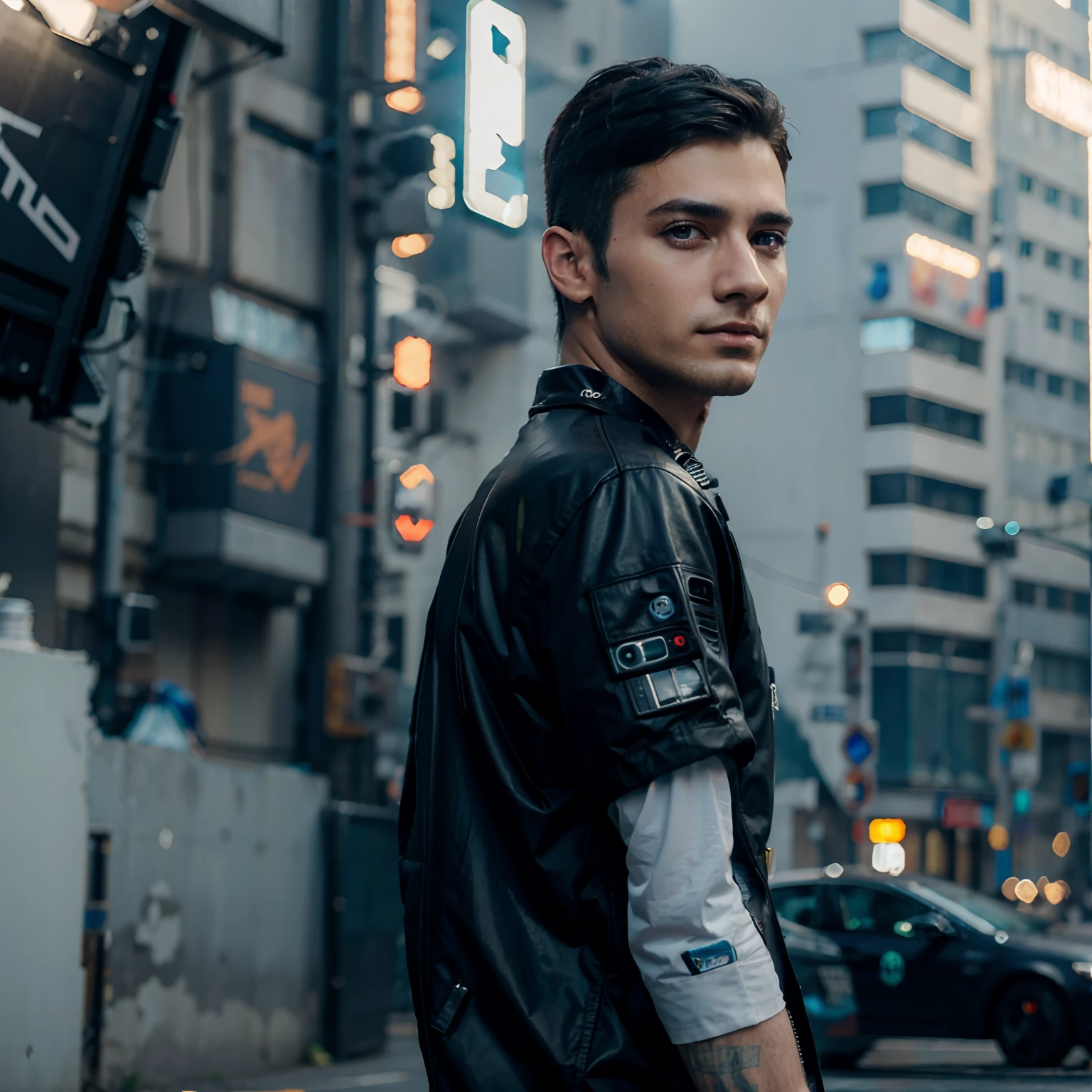 Change background cyberpunk handsome boy, realistic face, 8k, ultra realistic,
