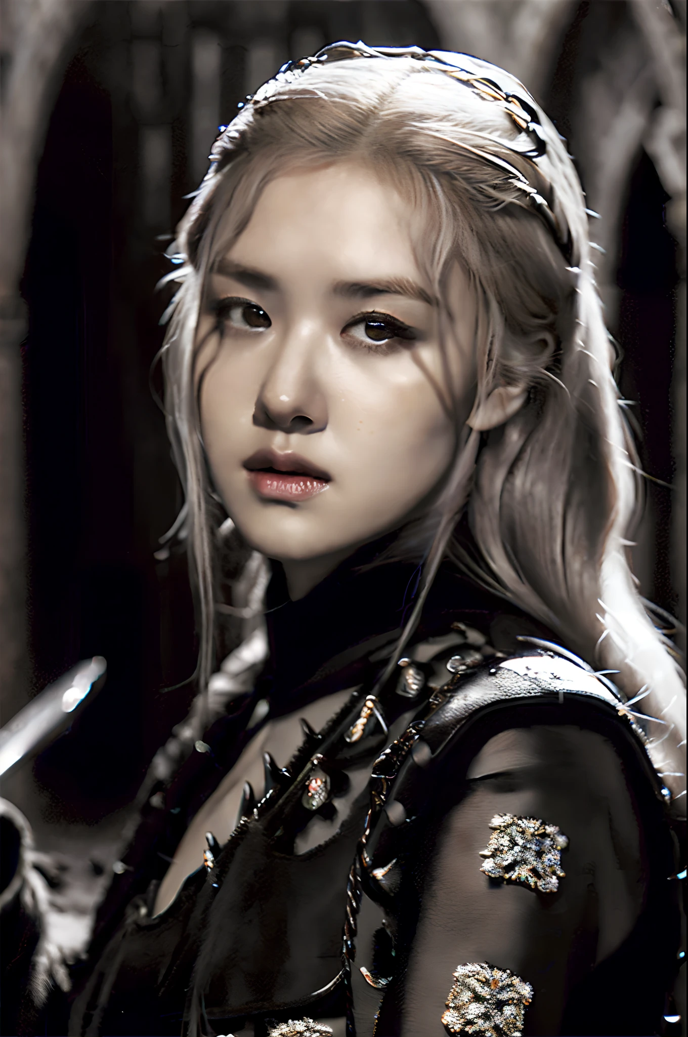 (best quality,4k,8k,highres,masterpiece:1.2),ultra-detailed,(realistic,photorealistic,photo-realistic:1.37), in the Castle, game of thrones, dragon, dark vibes, sword, cool princess, beautiful detailed dragon,beautiful detailed eyes, beautiful detailed lips, extremely detailed eyes and face, blonde hair, beautiful background
