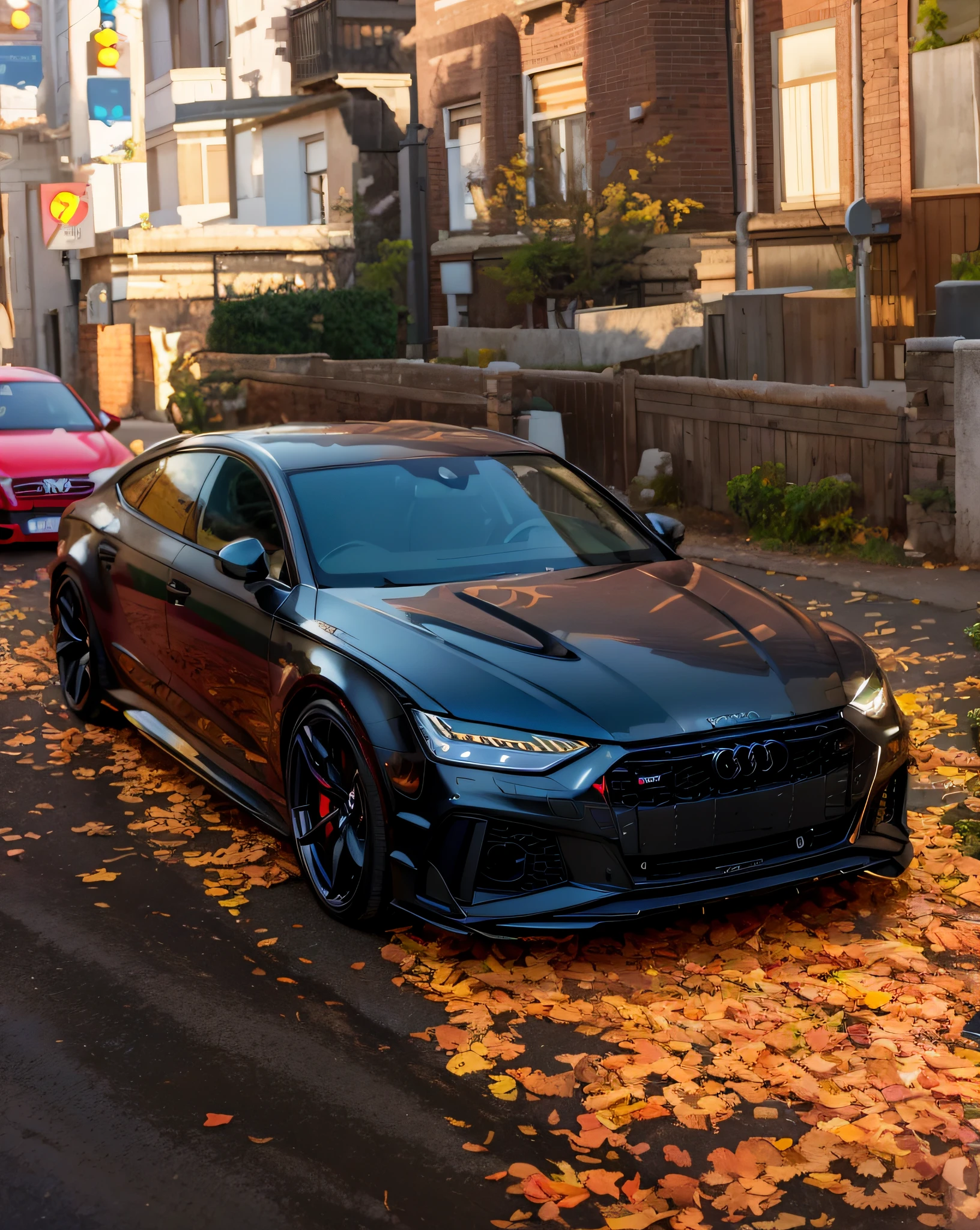 Close-up of the new Audi RS7 black sports car parked on the street, Wide body, ๐ฅ ๐ ๐น๏ธ ๐ :2, ๐๐คก, Black car, ๐ฟ๐๐, ๐ช ๐จ;๐๐, 8 k highly detailed โค๐ฅ ๐ฅ ๐ ๐ค ๐, ๐คฌ ๐คฎ ๐ ๐, ๐๐๐โบ๐๐๐