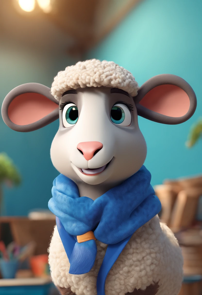 Sheep wearing a blue hat and blue zootopia style coat