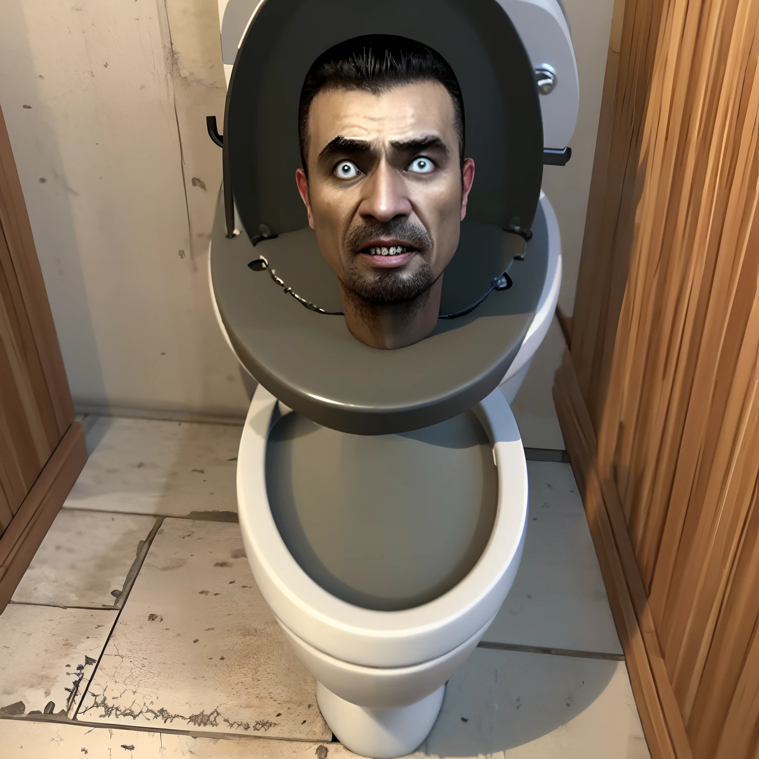 Skibidi, male head in toilet, ready to fight, mortal kombat scene fighter, hyperrealistic