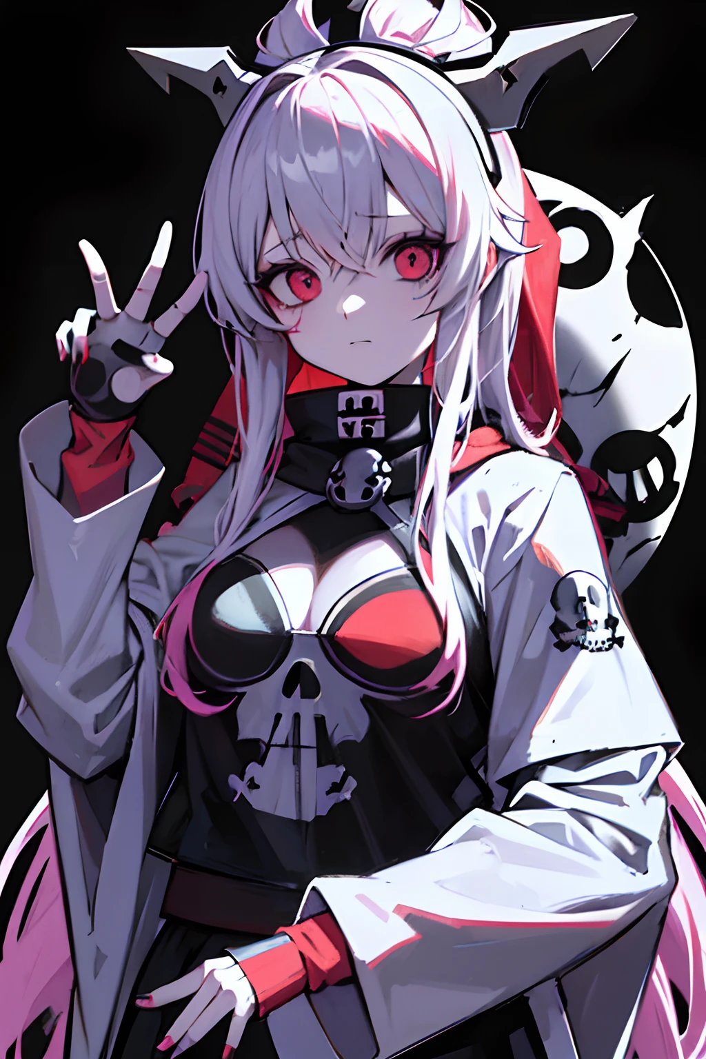 anime zombie voodoo priestess design, crossbones, skulls, street wear design, pro vector, Horror style, full design, 6 colors only, solid colors, no shadows, full design, sticker, bright colors, white background.